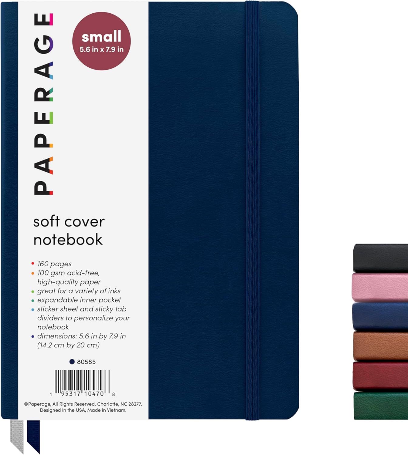 PAPERAGE Softcover Lined Journal Notebook (Navy), 176 Pages, College Ruled Notebook, Small 5.6 inches x 7.9 inches - 100 gsm Thick Premium Paper