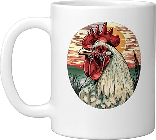 Brahma Chicken Vintage Sunset Ceramic Mug, White