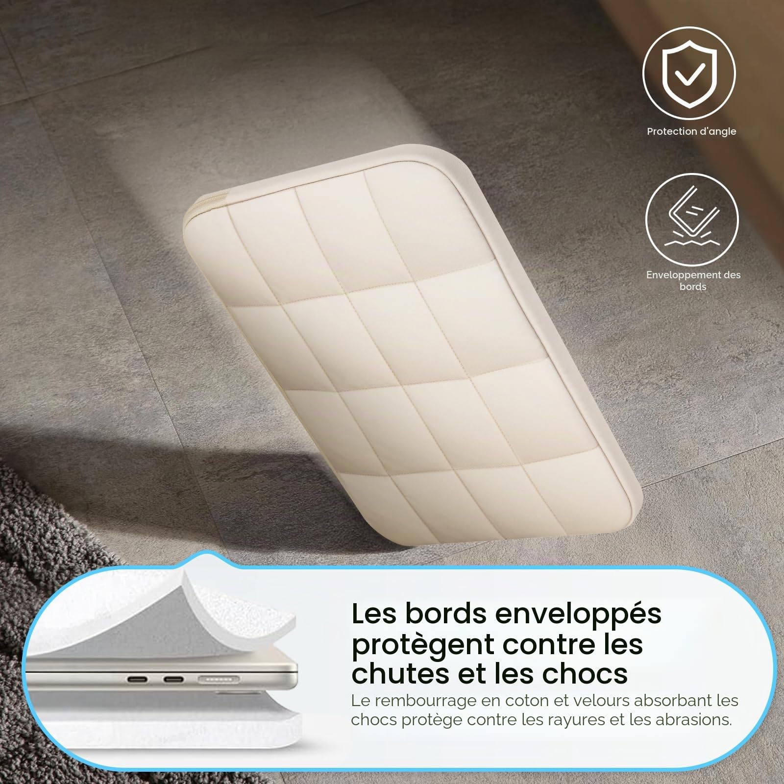 FINTIE Coque Housse MacBook Air 13.6 Pouces M5 M4 M3 M2 2026 2025 2024 2022 Beige