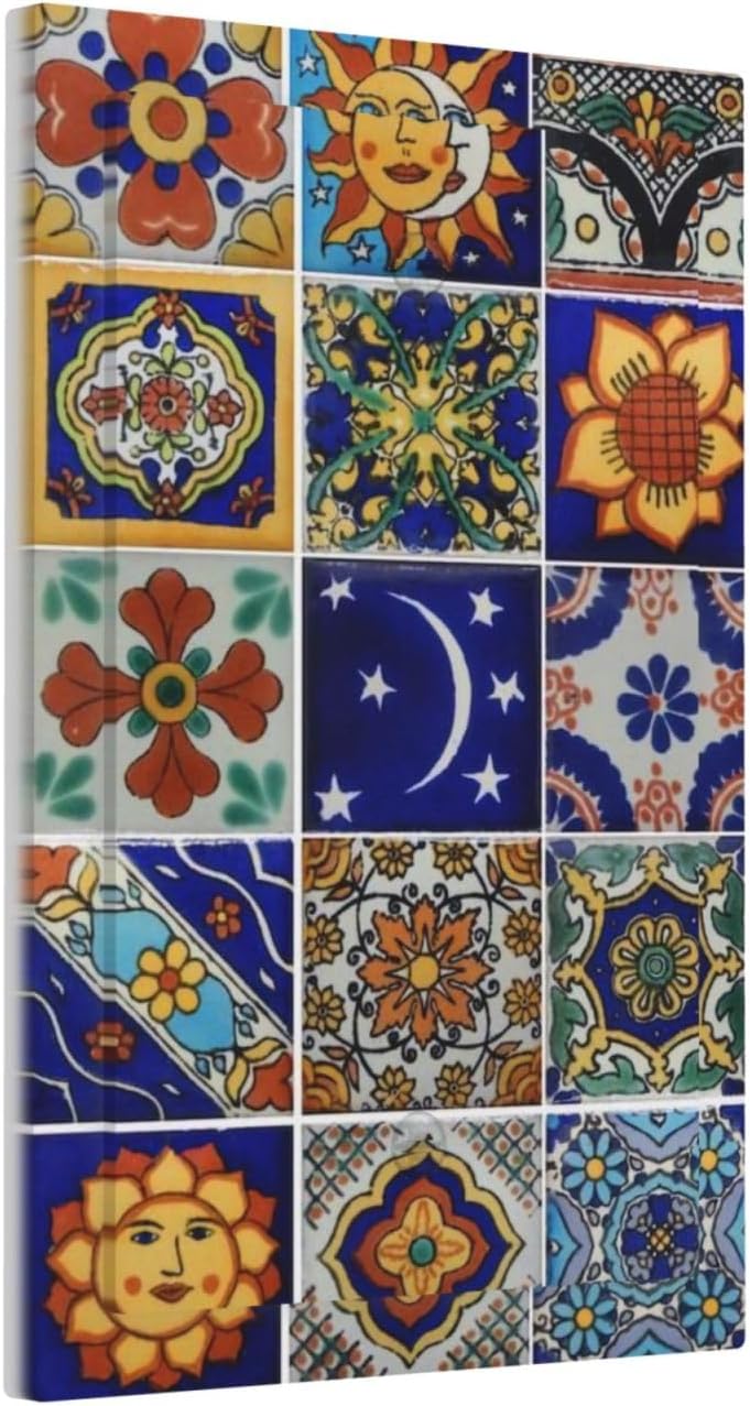 Vintage Blue Mexican Talavera Tile Decorative 1-Gang No Device Blank Wall Plates Colorful Boho Floral Mandala Mosaic Tiles Electric Unused Receptacle Decorator Light Outlets/Switches Face Plate Cover