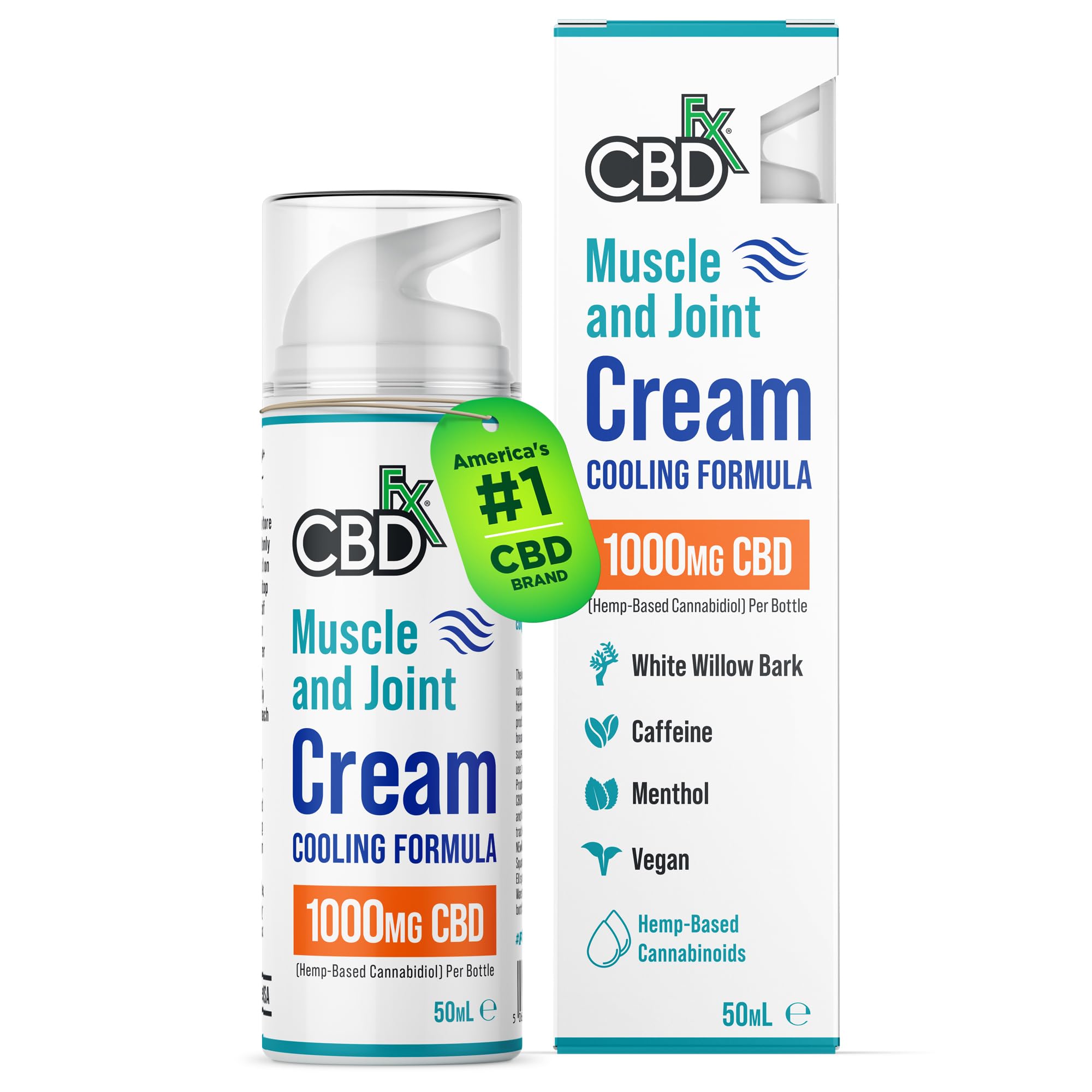 CBDfx 1000mg CBD High Strength Muscle & Joint Cream with Caffeine, Menthol and White Willow Bark, Cooling CBD Cream, Cruelty Free, 50ml Hemp Cream