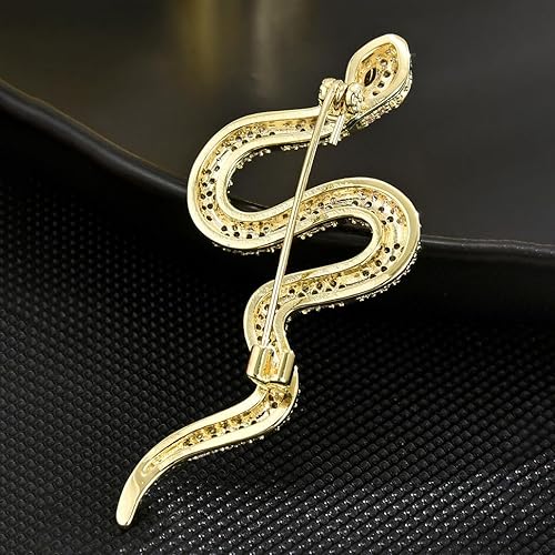 Miniatura 4 de Broches dorados de serpiente para mujeres y hombres, alfileres de solapa esmaltados de serpiente, accesorios de diamantes de imitación, poderosos