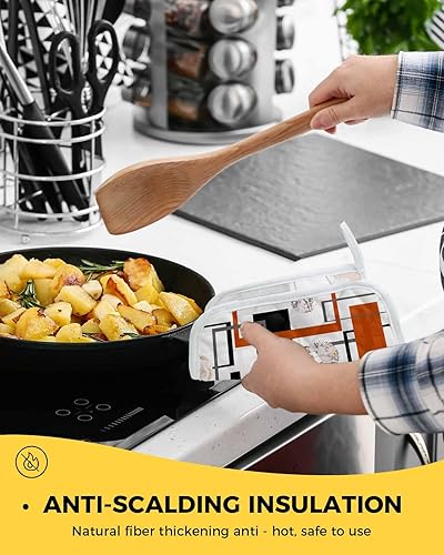 Miniatura 4 de 3 Packs Geometric Red Pot Holders Sets for Kitchen,Oven Pan Plate Bowl Pads Heat Proof Mat with Hanging Loop,Terry Cloth Potholders Soft Grip for