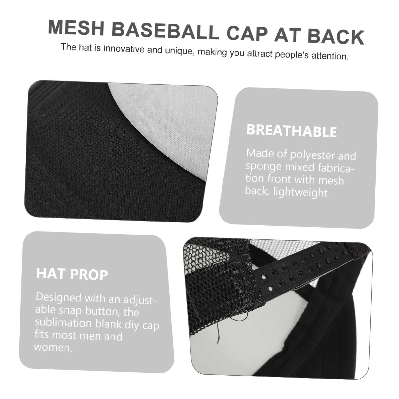 FRCOLOR 10 Stück Packung Schwarze Basecap Netz mit Mesh Design Leicht und Geeignet für Sublimationsdruck für Selbstgemacht Wärmeübertragung und Outdoor Aktivitäten Wie Klettern
