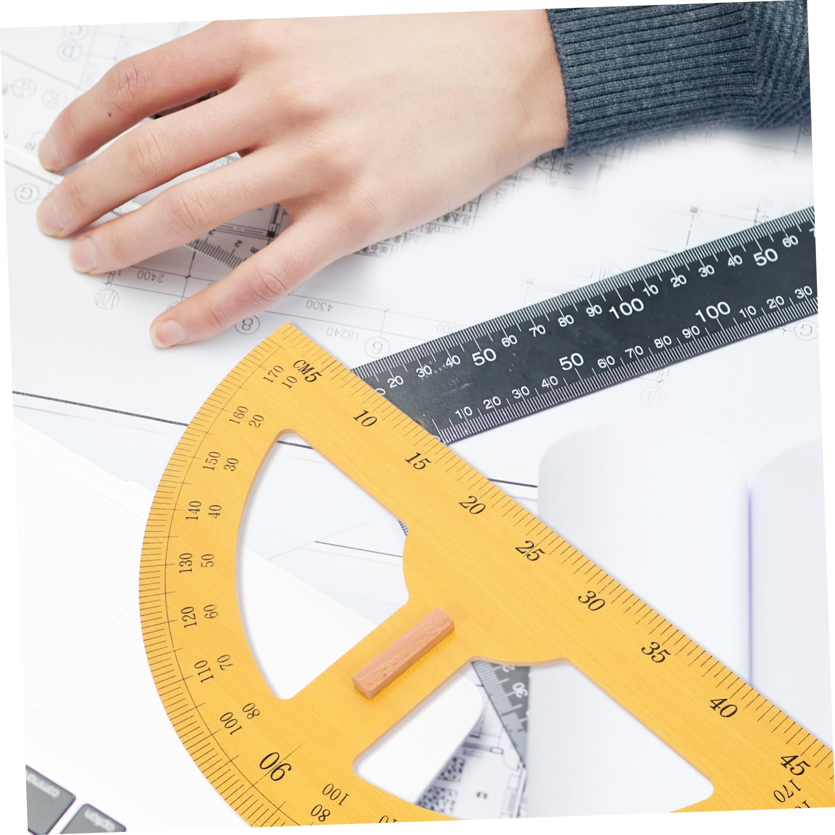 Hohopeti Transportador de Enseñanza Semicircular Grande 180 Grados Madera Resistente Medición Precisa para Dibujo Escolar Papelería para Profesores