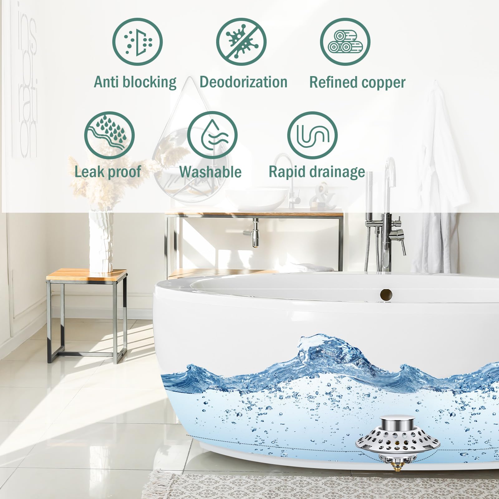 Bouchon De Vidange 2 En 1 Avec Attrape-cheveux - Laiton, Pour Baignoire | Filtre Anti-obstruction, Facile à Nettoyer - 8
