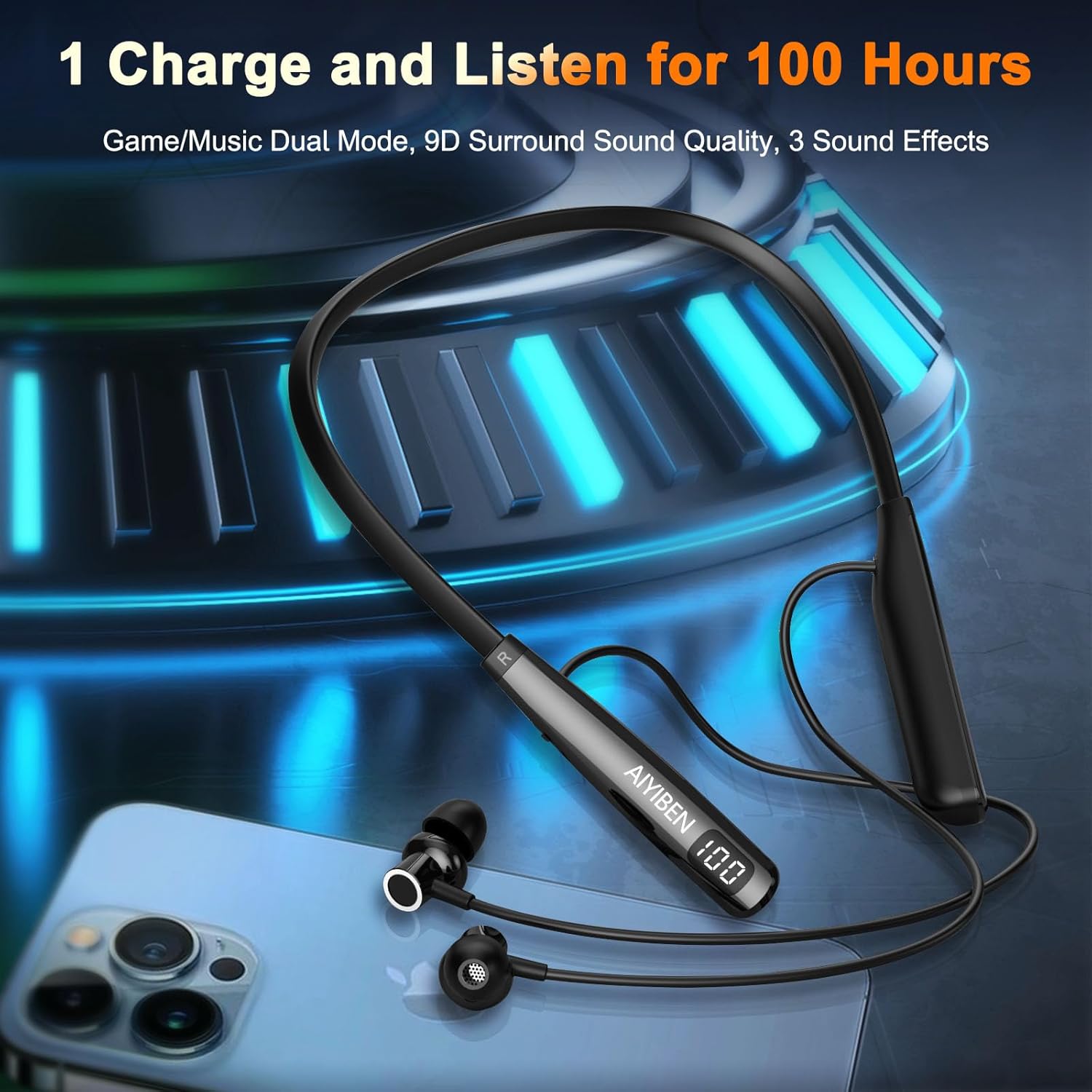 Neckband Bluetooth Headphone with LED Power, Neckband Headphones 100 Hours Playtime, in-Ear Bluetooth Headphone with Microphone for Running and Exercising in The Gym (Y10) - Image 4