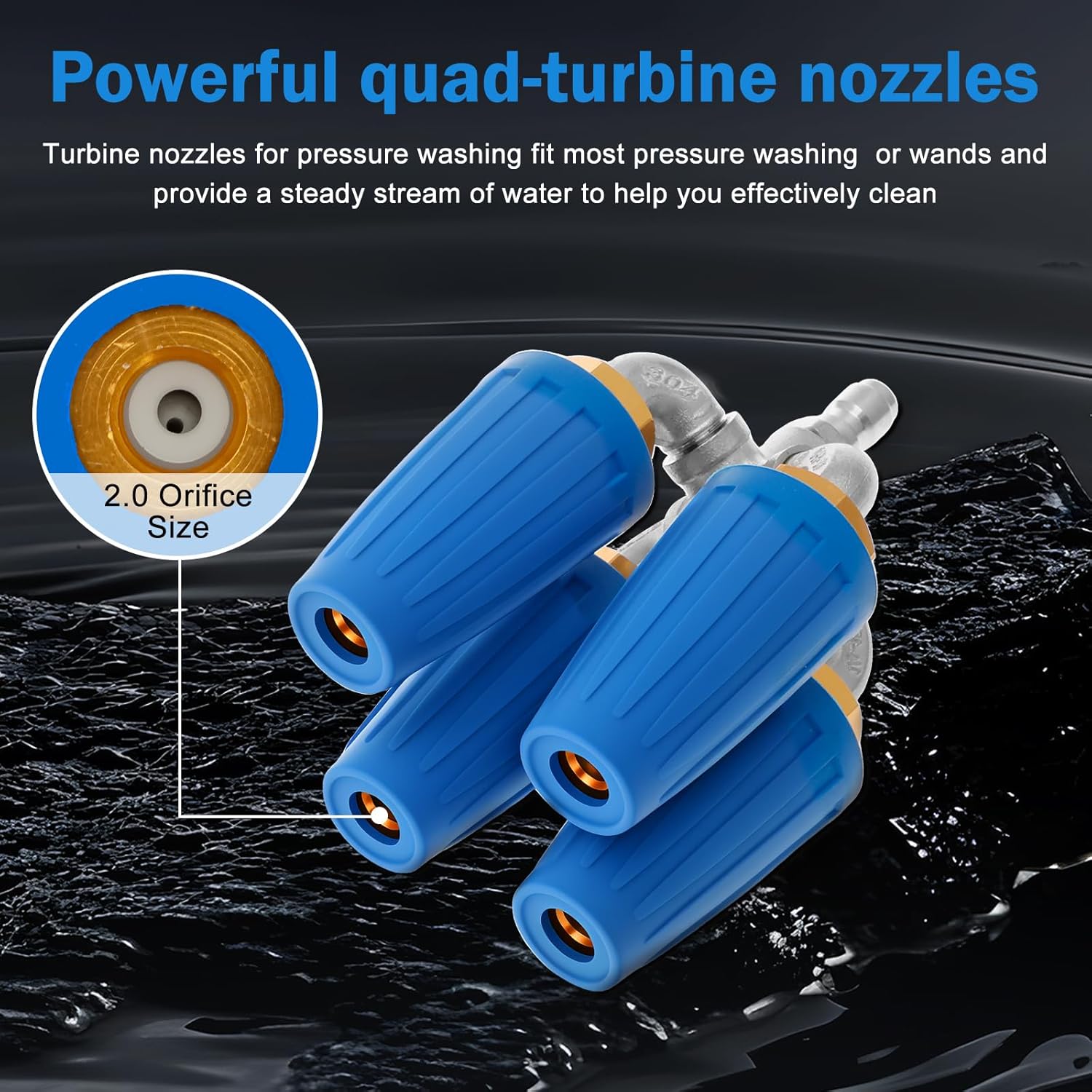 Turbo Nozzle Pressure Washer, 4000 PSI Rotating Power Washer Quick Release with 360°Rotating Spray Nozzle, 2.0 Orifice Universal Pressure Washer Nozzle Tips (4 Heads)