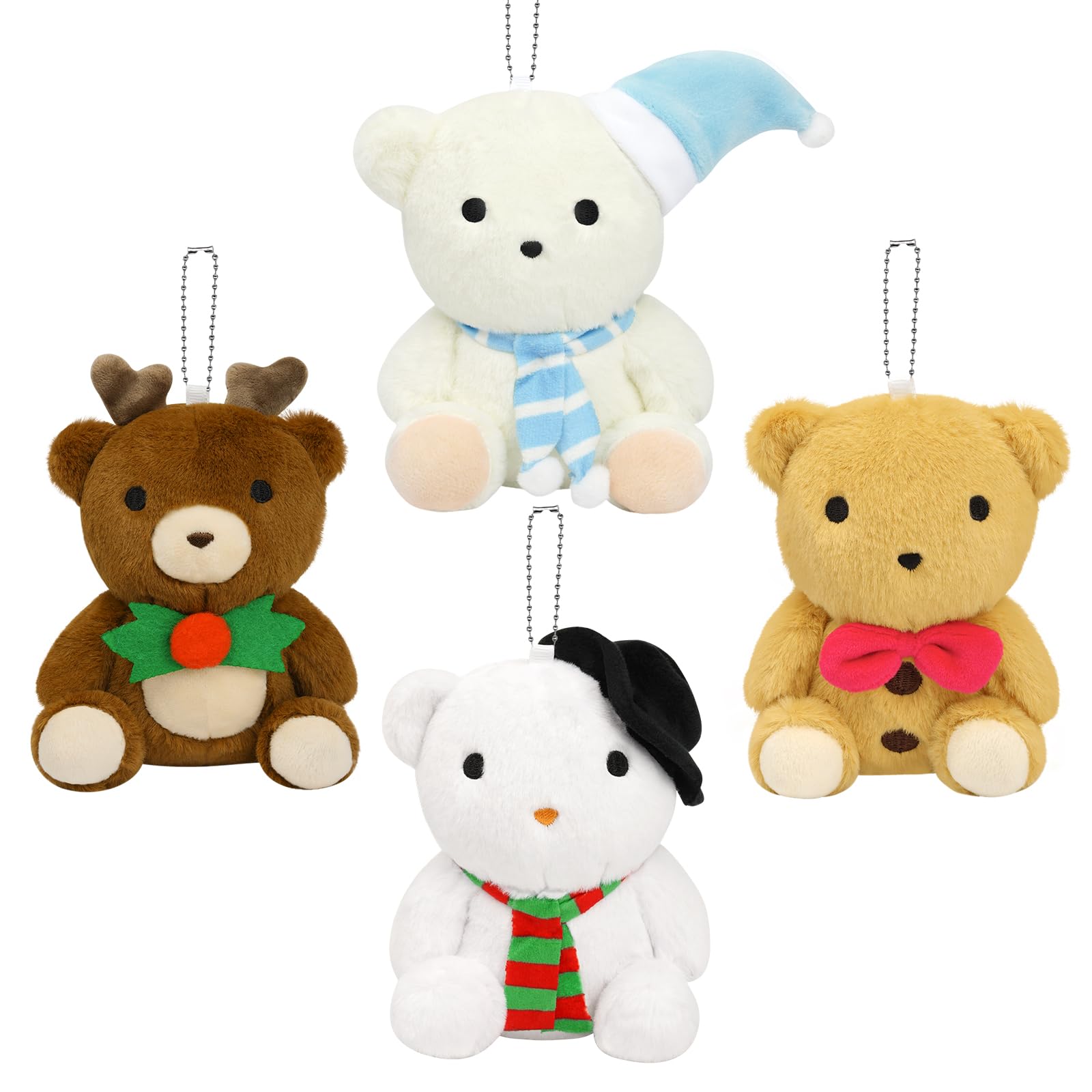 JIAJEGTGT 4pcs Mini Teddy Bear Keychain Toys, Cute Teddy Bear Stuffed Animals Soft Teddy Plush Keychains Bulk for Backpack, Halloween for Kids