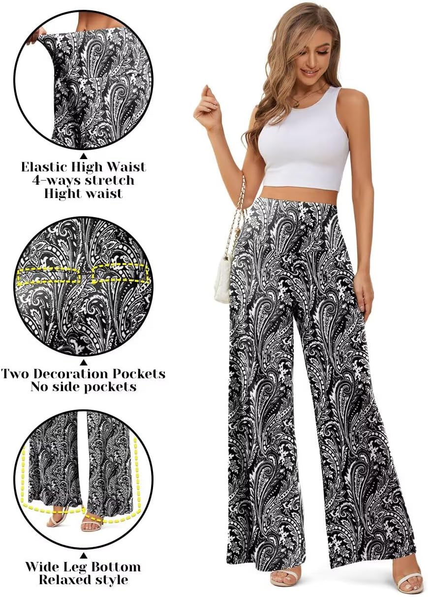 JZC Women's Palazzo Lounge Pants Stretchy Wide Leg Casual Pants Comfy High Waist Flowy Pants S-3XL - Image 4