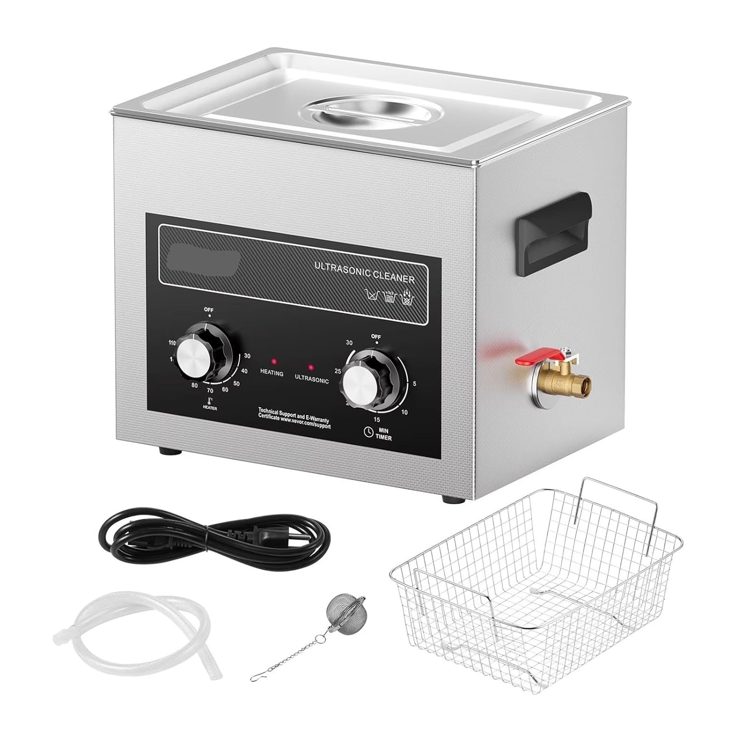 Ultrasonic Cleaner with Heater Timer 2/3/6/10/15/30L for Lab Tools Metal Parts Carburetor Brass Auto Engine(3L)