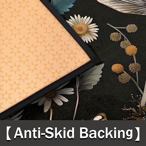 Miniatura 3 de Tapete semicircular de plantas de bosque de hongos para puerta de entrada interior, hojas antideslizantes y absorbentes, 24 x 36 pulgadas, tapetes