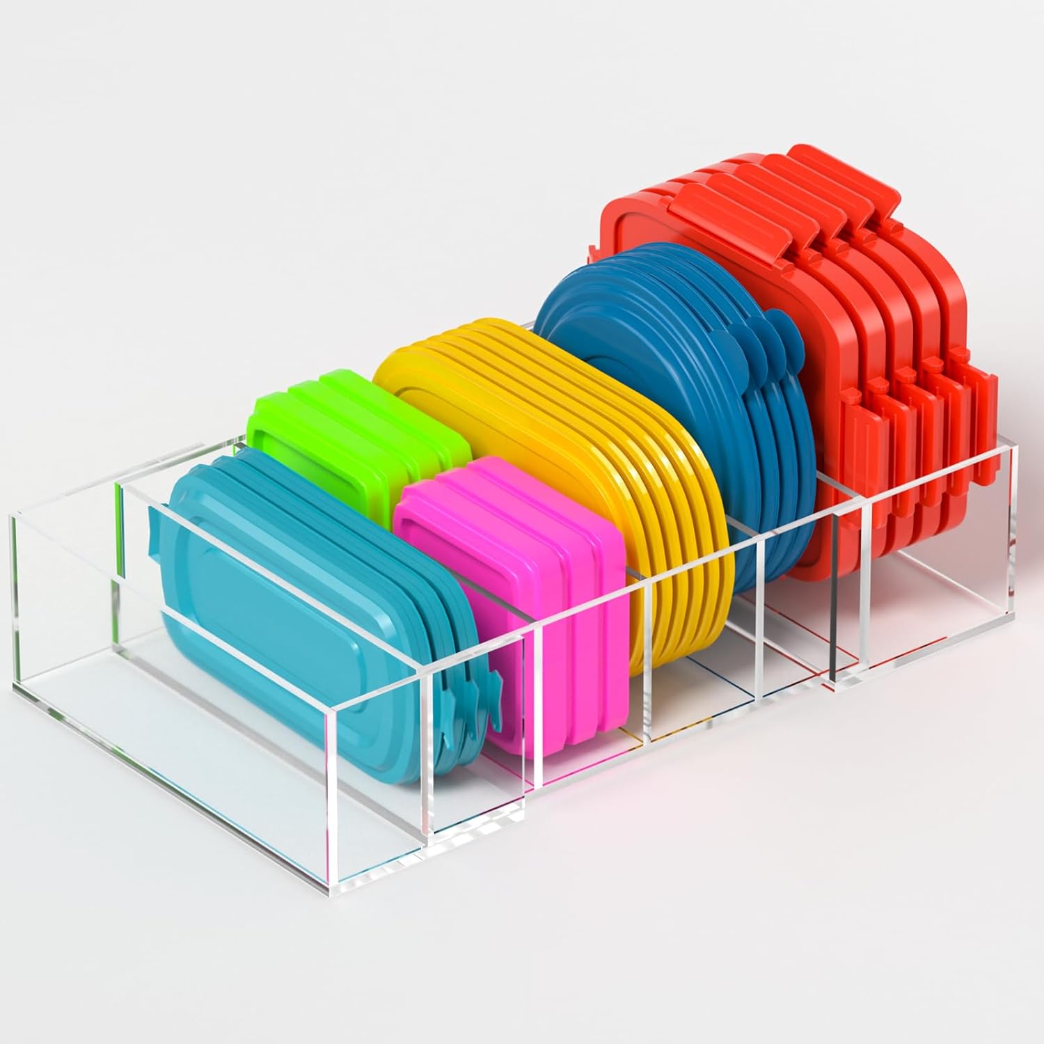 YUNEASELF Expandable Lid Storage Organizer: Kitchen Food Container Lids Organizer for Cabinet - Acrylic Extra Large 10-18" Food Storage Container Holder for Cabinets Cupboards Pantry Drawer