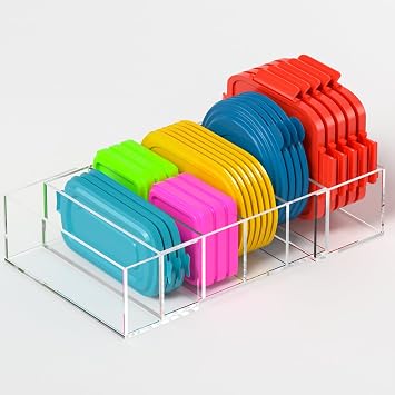 YUNEASELF Expandable Lid Storage Organizer Kitchen Food Container Lids Organizer for Cabinet - Acrylic Extra Large 10-18" Food Storage Container Holder for Cabinets Cupboards Pantry Drawer