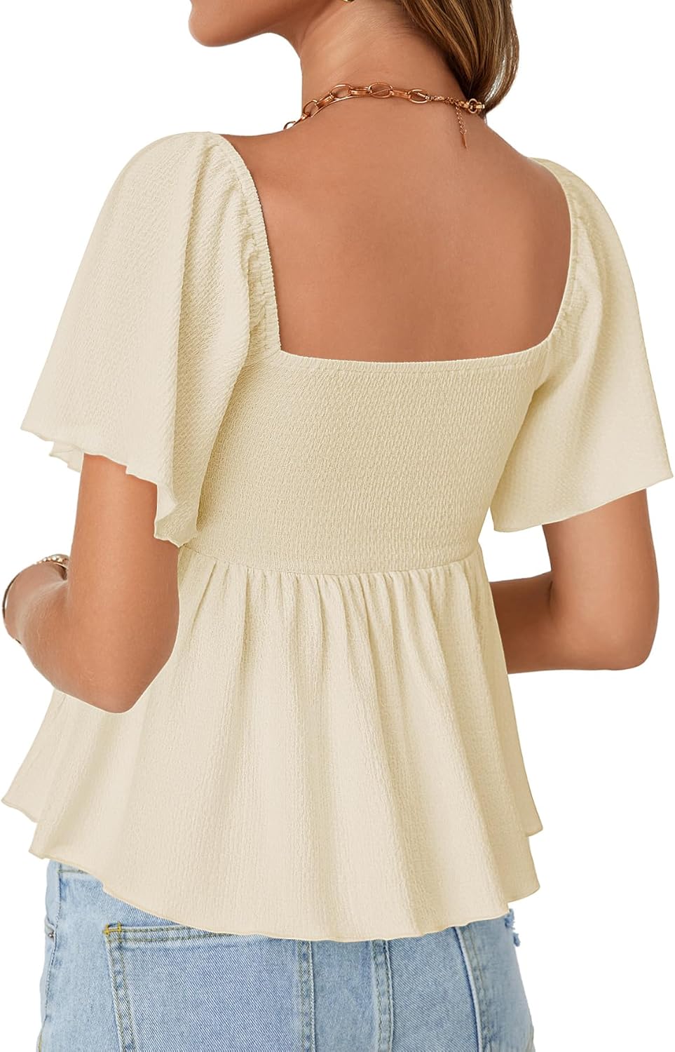 LYANER Women's Sweetheart Neck Ruched Ruffle Short Sleeve Peplum Weekend Blouse Top - Image 5