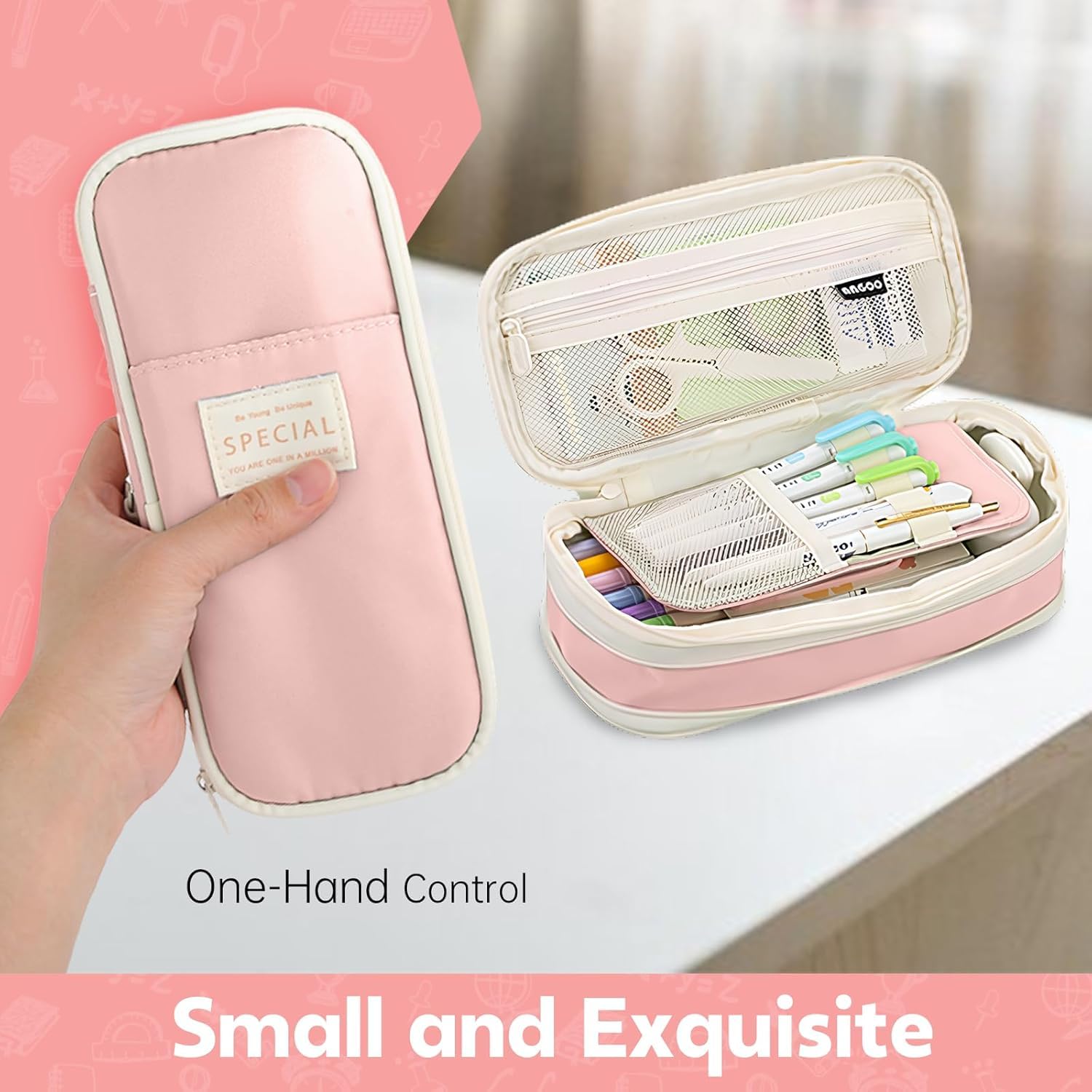 PRANIJ Bonito estuche estético de gran capacidad expandible con cremallera, portátil, para oficina, papelería, organizador de escritorio para colegio, collage, niños, niñas, adultos, mujeres y hombres