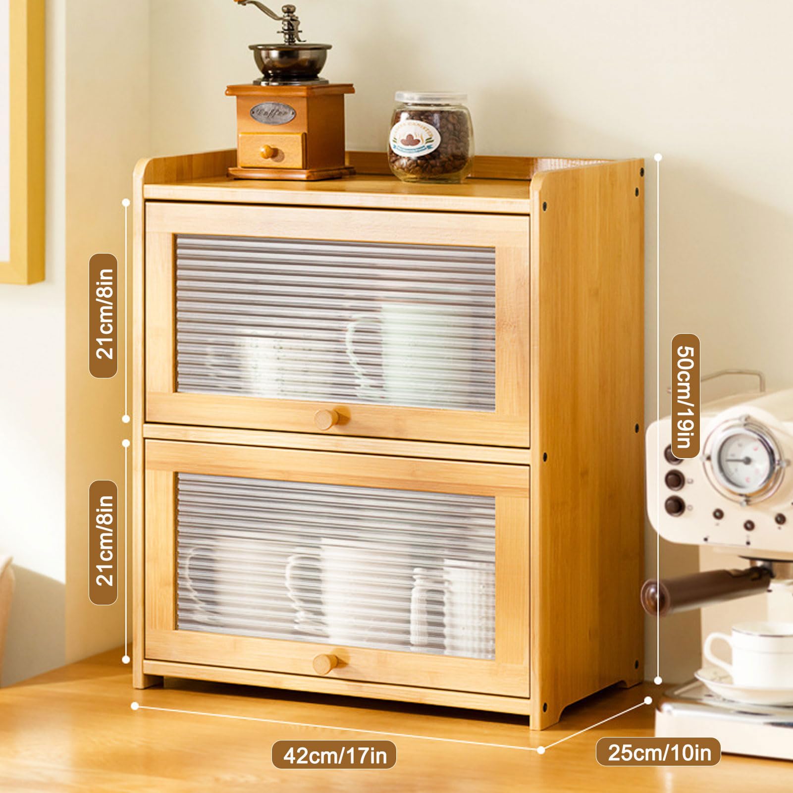 Meuble de rangement de cuisine en bambou avec portes autoportantes pour épices et assaisonnements, armoire utilitaire pour vaisselle et bols, noir, 42 x 50 cm