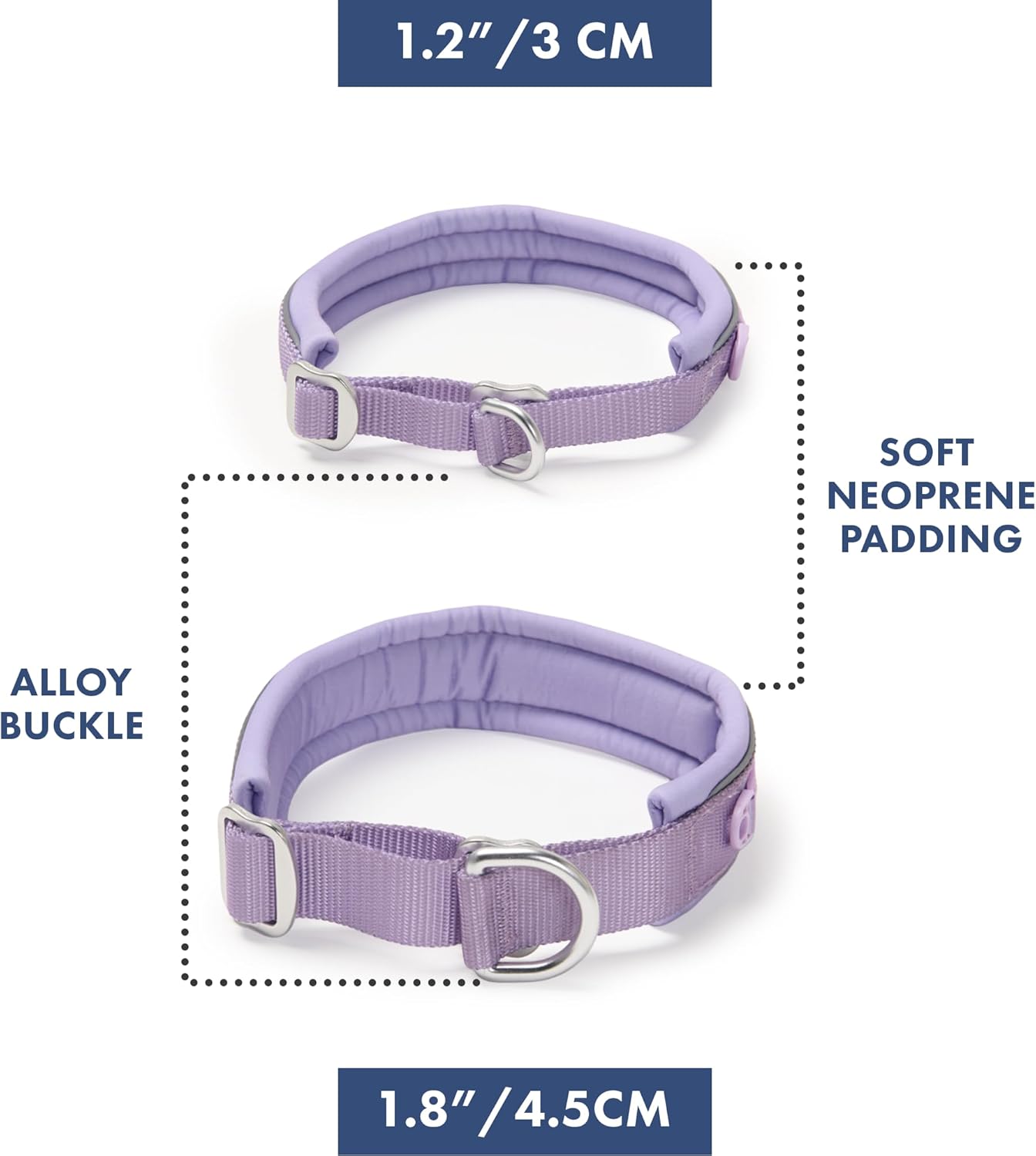 Spark Paws Martingale Dog Collar – Cushioned Slip-On Training Collar, Heavy Duty, Safety-Tested No-Buckle Collar for Medium & Large Dogs - Lilac - E