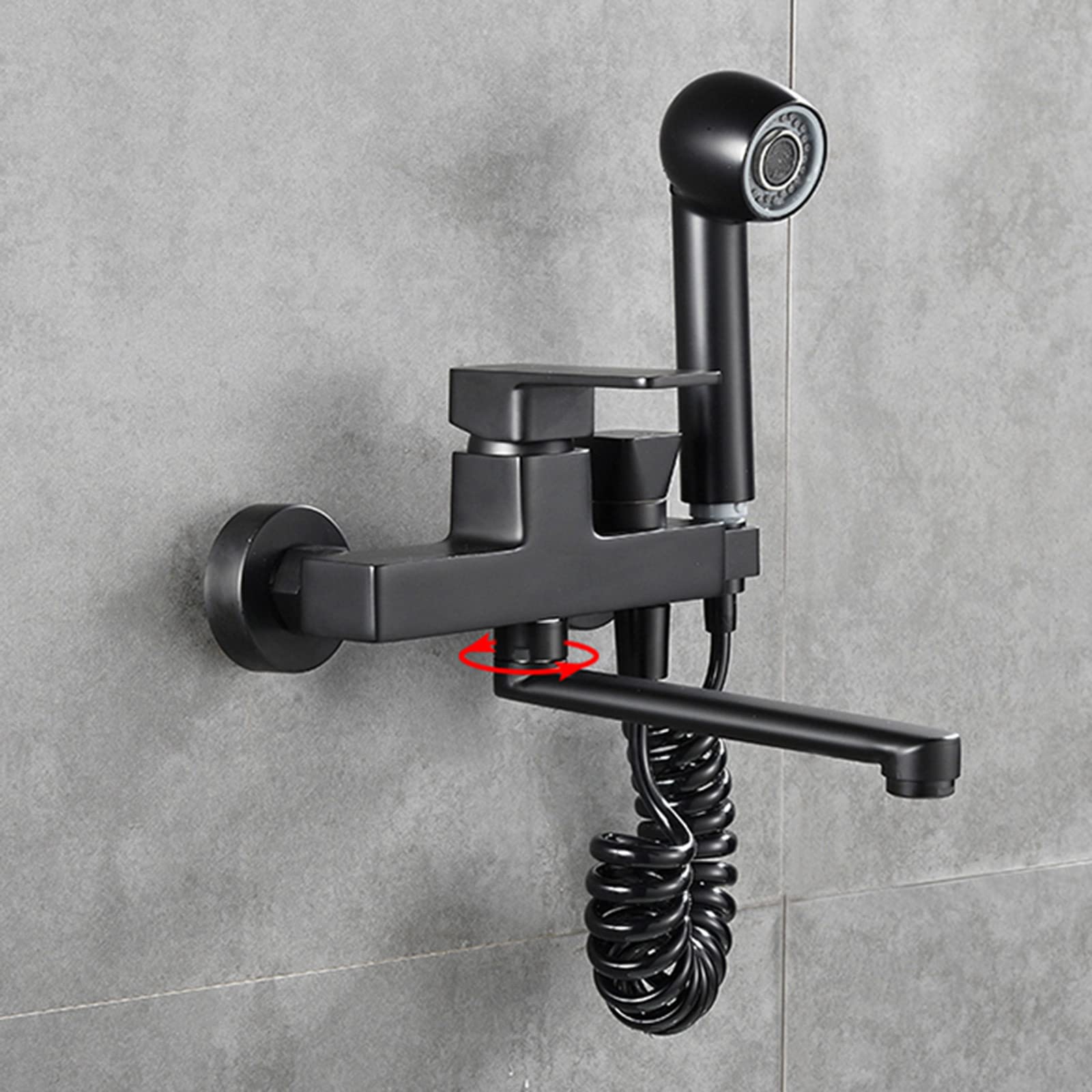 ZYCHSJXA Wall Mounted Kitchen Faucet Swivel Brass Hot and Cold Water Multifunction Airbrush Faucets Black-20cm(20cm)