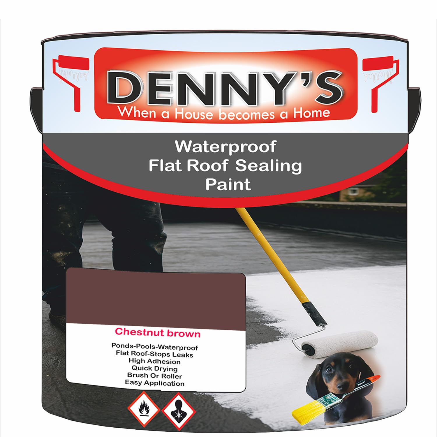 SCOOBYS PAINTS BACK IN THE MIX Chlorinated Rubber Flat Roof Paint – Waterproof Roof Sealer & Leak Repair Coating, Quick Drying, High Adhesion (Chestnut brown, 1 Litre Tin) — image 1
