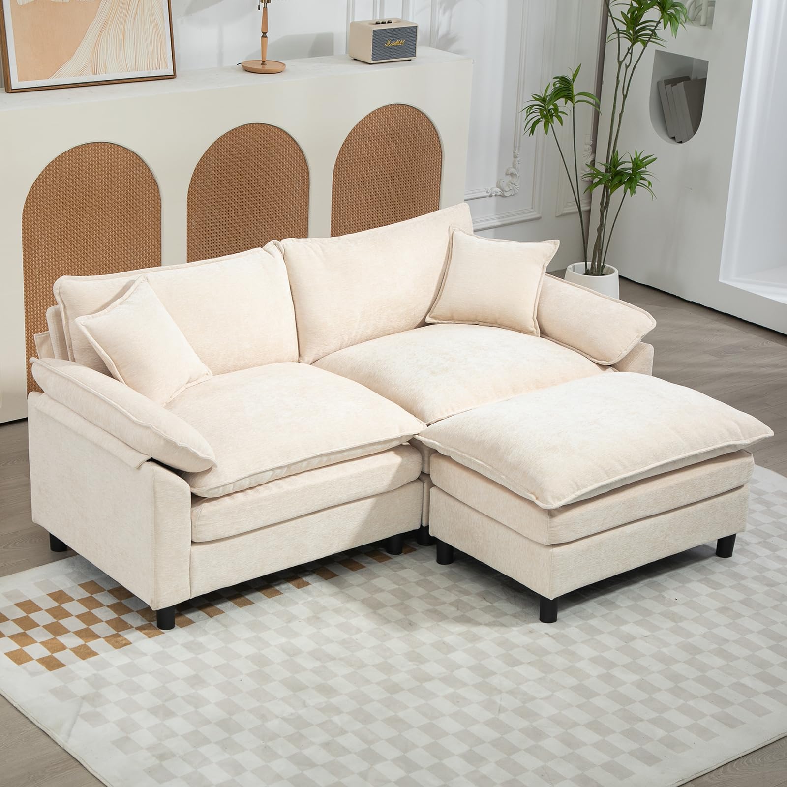 DecoraFlex Chenille Modular Sectional Sofa, 76'' Comfy Cloud Sofa Couch with Remove Ottoman, Large L-Shaped Sofa for Living Room, Extra Deep Seat Sofa