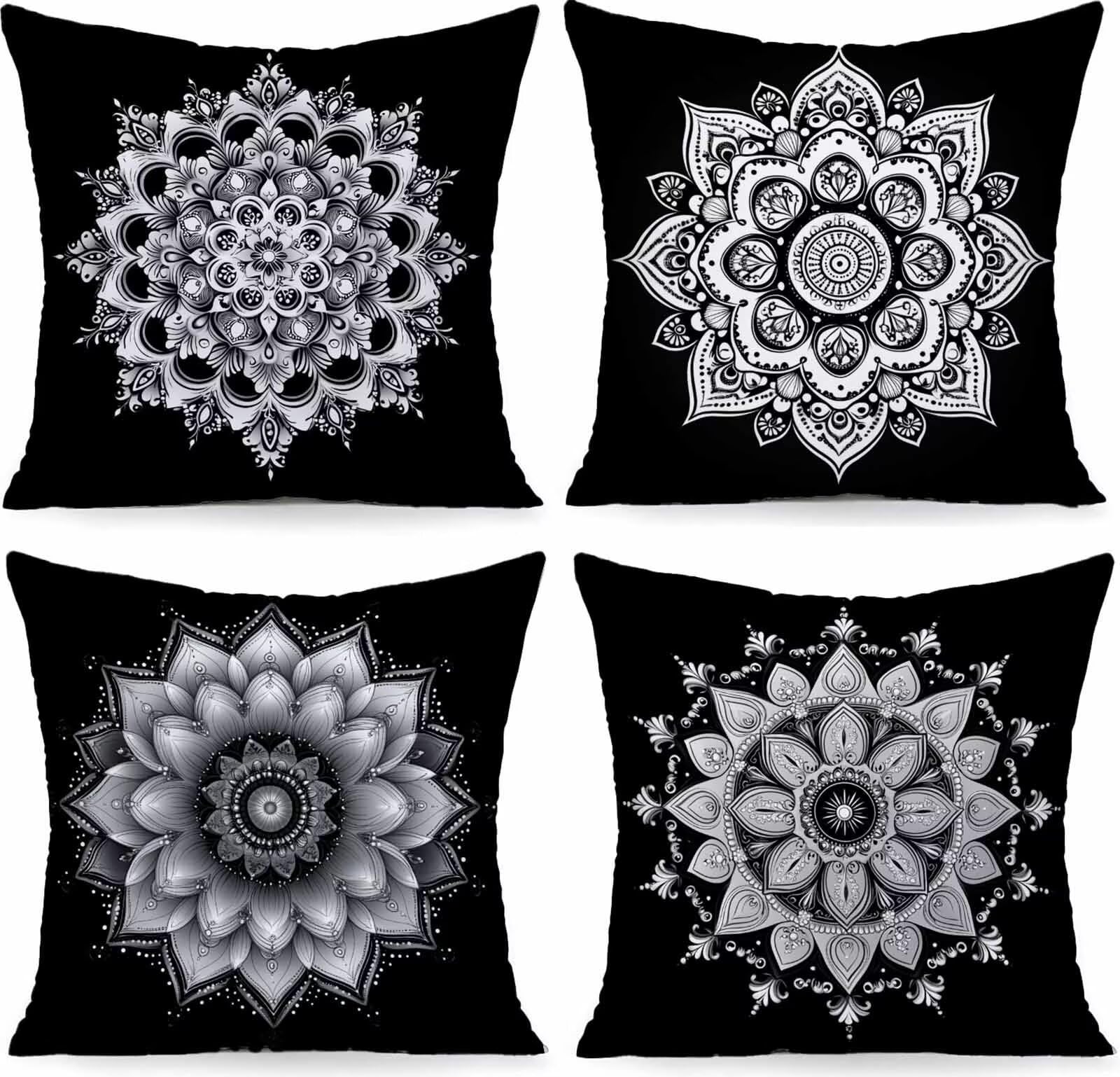 Coussin canapé imperméable 45x45 noir lot de 4 avec fermeture éclair cachée pour extérieur