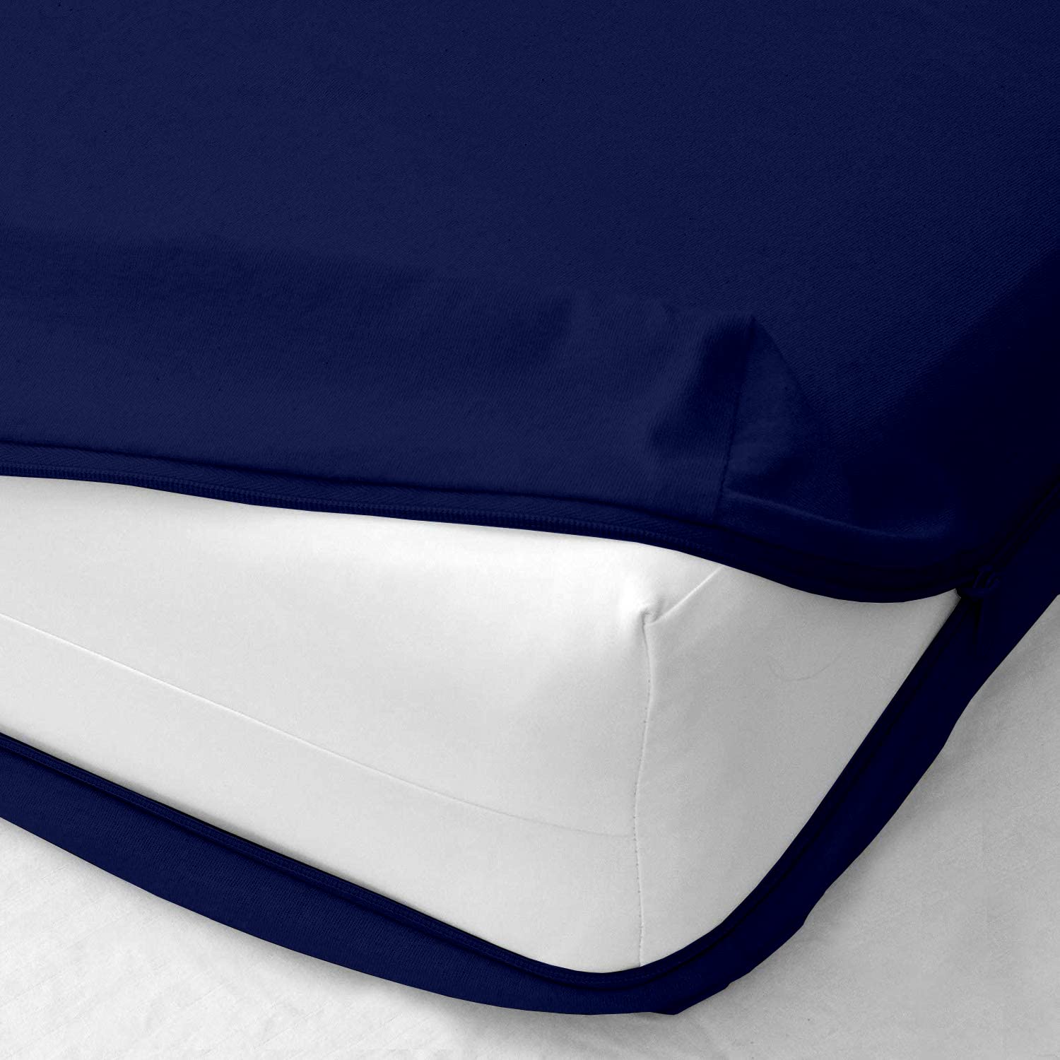 Zipper Fitted Sheet - Twin Size, 8 Inch Deep Pocket, Hotel Quality Brushed Microfiber Bottom Sheet, Soft Wrinkle-Free, Shrinkage and Fade Resistant, 1 Fitted Sheet Only (Navy Blue)