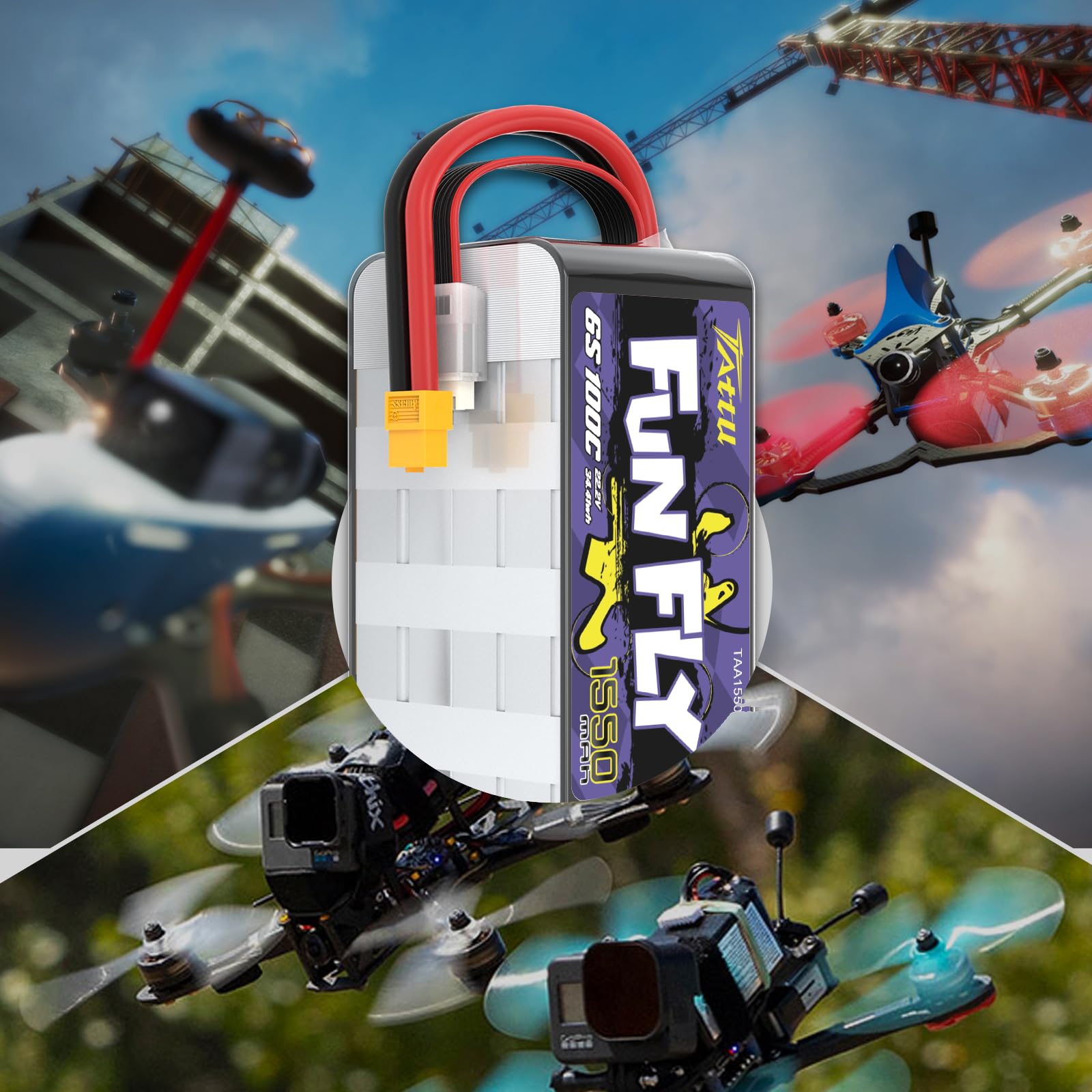 Tattu 6S lipo 1550 mAh 22,2 V 100C Funfly Lipo akumulator z wtyczką XT60 do drona UAV FPV Quadcopters