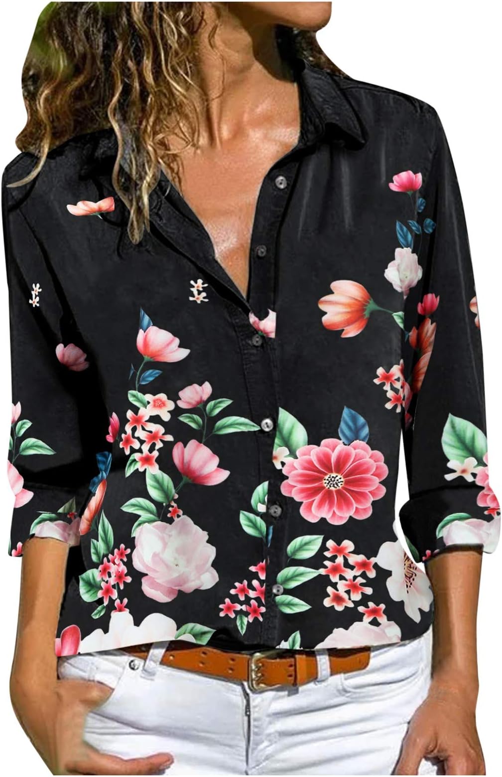 Women's Long Sleeve Casual V Neck Elegant Office Blouse