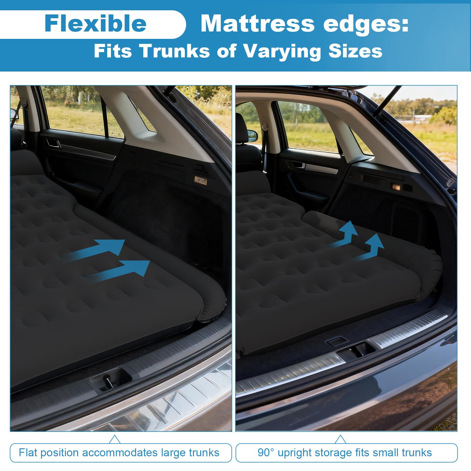Colchón para Coche Cómodo colchón de vehículo para Viajes y Camping Colchón de Aire Asiento Trasero Colchón Plegable para Coche fácil de almacenar Solució (Negro)