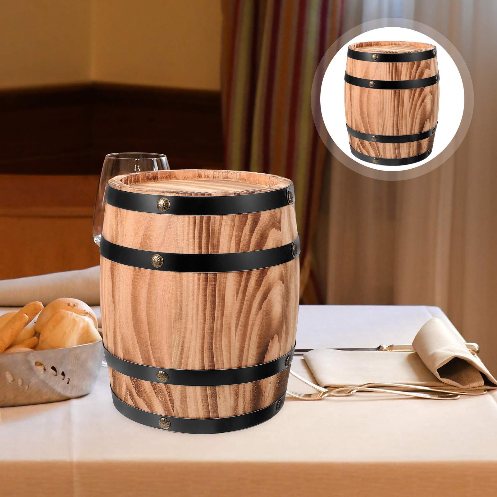 OSALADI Adorno Decorativo Barril de Vino de Madera Artesanal Vintage, Accesorio Fotográfico para Hogar y Jardín Diseño Retro y Acabado Café — view 8