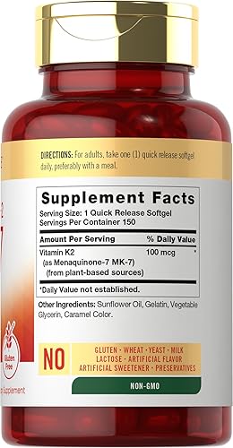 Miniatura 2 de Carlyle Vitamina K2 MK7 100 mcg | 150 cápsulas blandas | Suplemento sin OMG, sin gluten