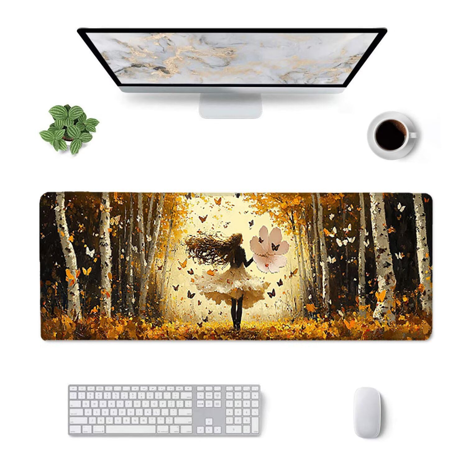 Podkładka pod mysz do gier XXL duża mysz 1200 x 500 mm, duża podkładka pod biurko z antypoślizgową gumową podstawą dla graczy, poprawia precyzję i szybkość (leśna dziewczyna) C-687