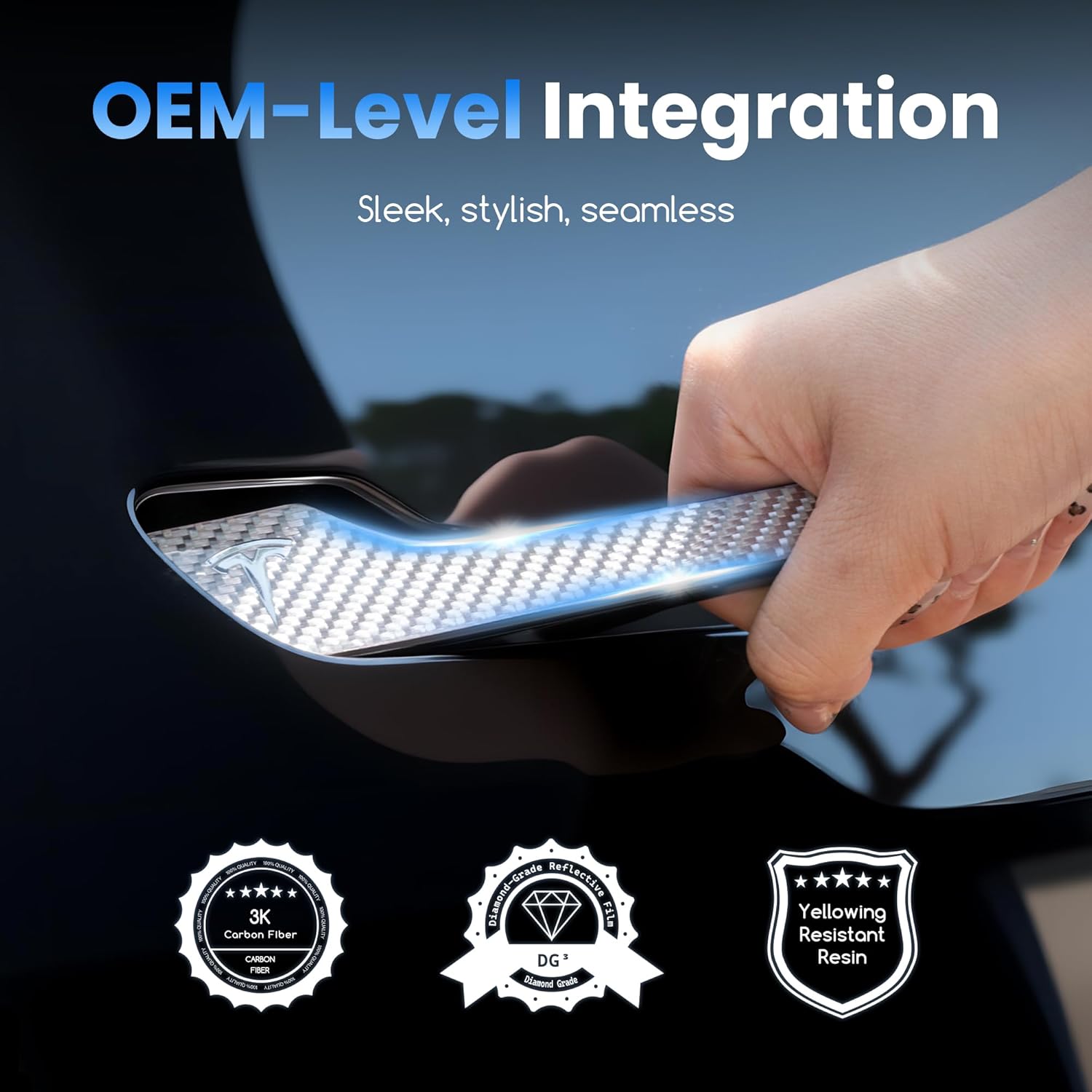 Polwlamks 4 Pack Door Handle Cover Fits Model Y/Model 3, Real Carbon Fiber Handle Cover Sticker, 3D Tesla Door Handle Protector Wrap Covers with 3M Self-Adhesive Backing, Tesla Exterior Accessories