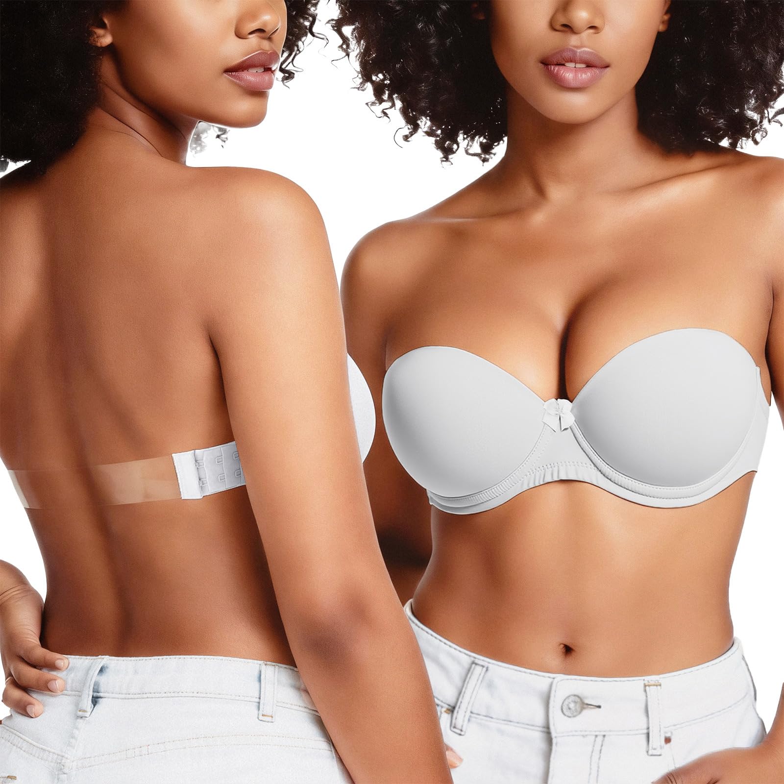 YANDW Reggiseno da donna senza spalline con spalline trasparenti e