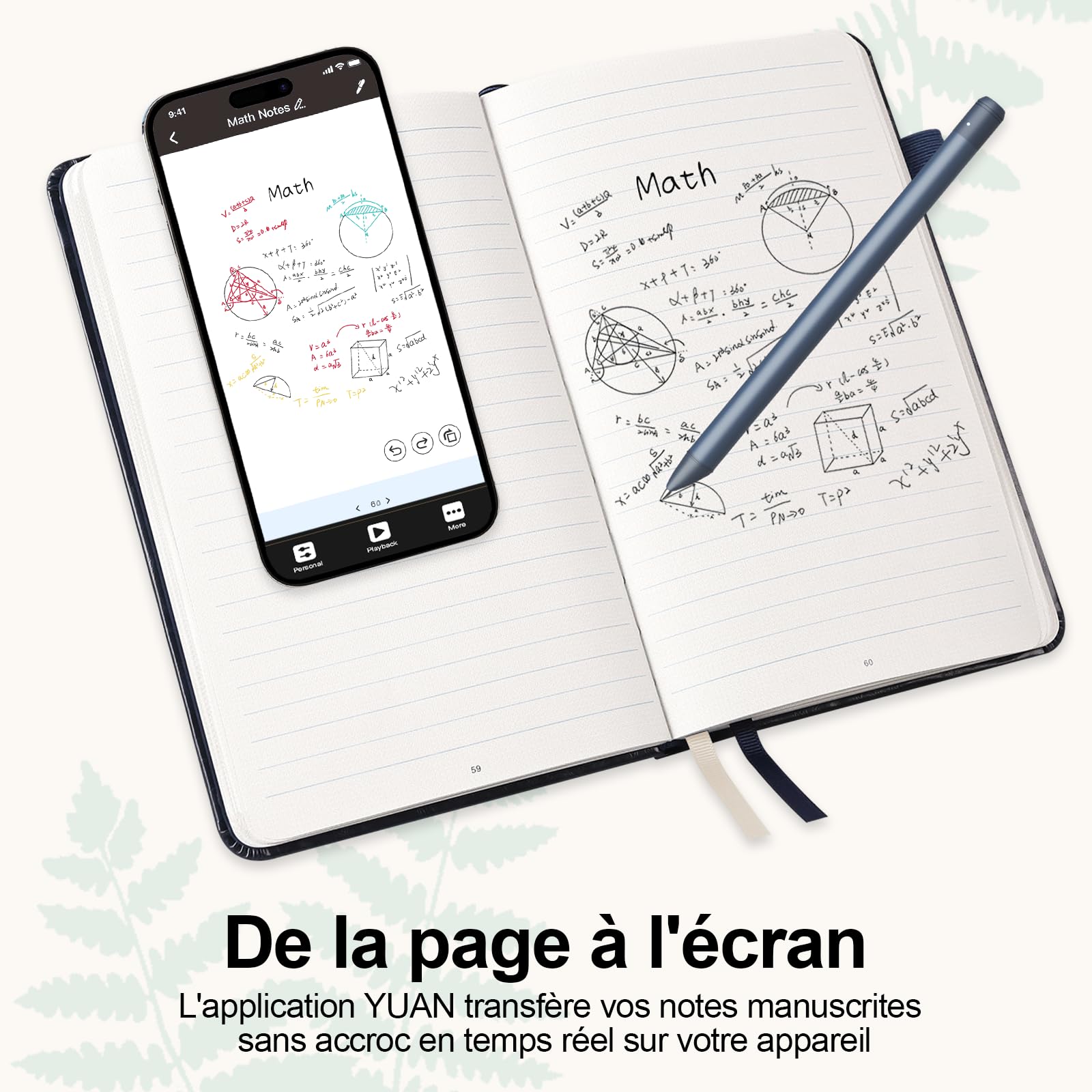 Yuan Smart Writing Set, Carnet Intelligent avec Stylo Connecté Inclus, Smartpen & Carnet Numérique de 188 pages, Tablette de Papier, écrire sur du vrai papier avec traitement numérique (marine)