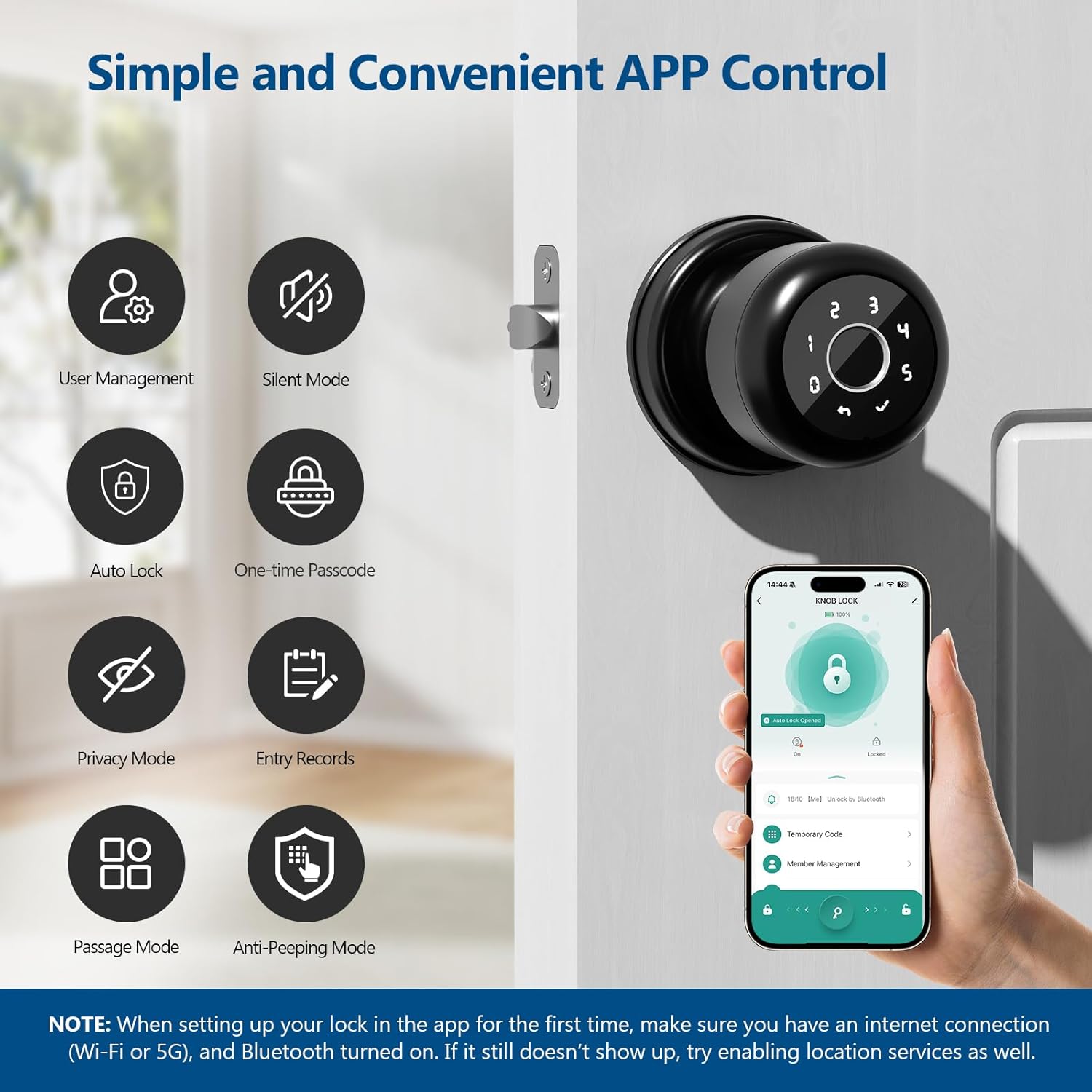 Smart Fingerprint Door Lock, 4 in 1 Smart Fingerprint Door Knob with Keypad, App Control, Auto Lock, Biometric Door Knob with Lock for Bedroom, Apartment, Garage, Home & Office