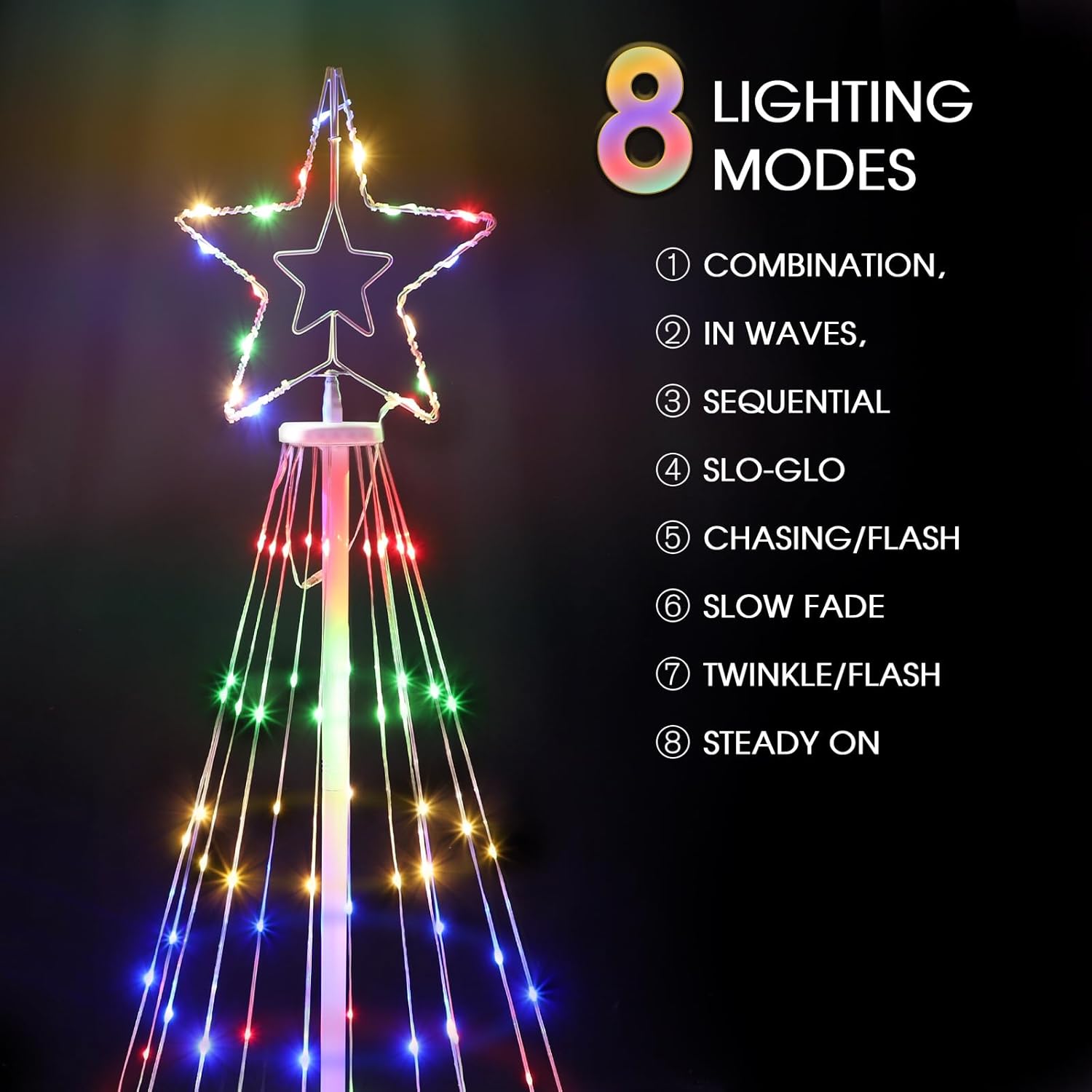 OUSHENG LED Outdoor Christmas Tree Light Show Decorations, Outside Lighted Cone Xmas Decor with Star Toppers for Yard Porch Backyard Patio, 4 Colors, 10ft