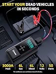 6000A Booster Pack Jump Starter with Air Compressor, Car Booster Battery Pack,10-in-1 Battery Power Pack 12V Jump Box with 160PSI Tire Inflator LED Light and Jumper Cables (10L Diesel All Cars)