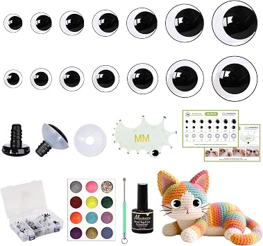 MUCUNNIA 160PCS Clear Safety Eyes 12-30MM Safety Eyes for Crocheting with Washers DIY Clear Moon Safety Eyes for Amigurumi 3D Moon Crochet Eyes Doll Eyes for Animals Crochet Toy Christmas Decorations