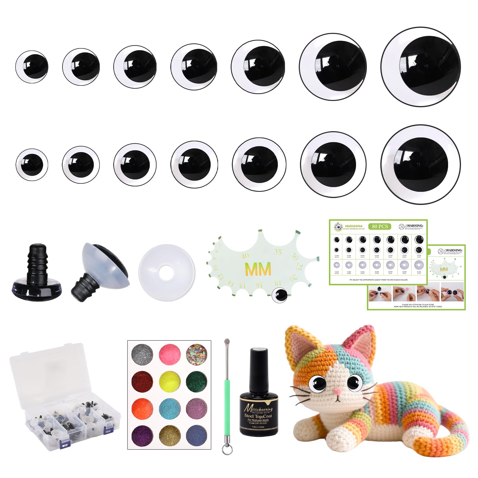 MUCUNNIA 160PCS 12-30MM Clear Safety Eyes for Crocheting with Washers