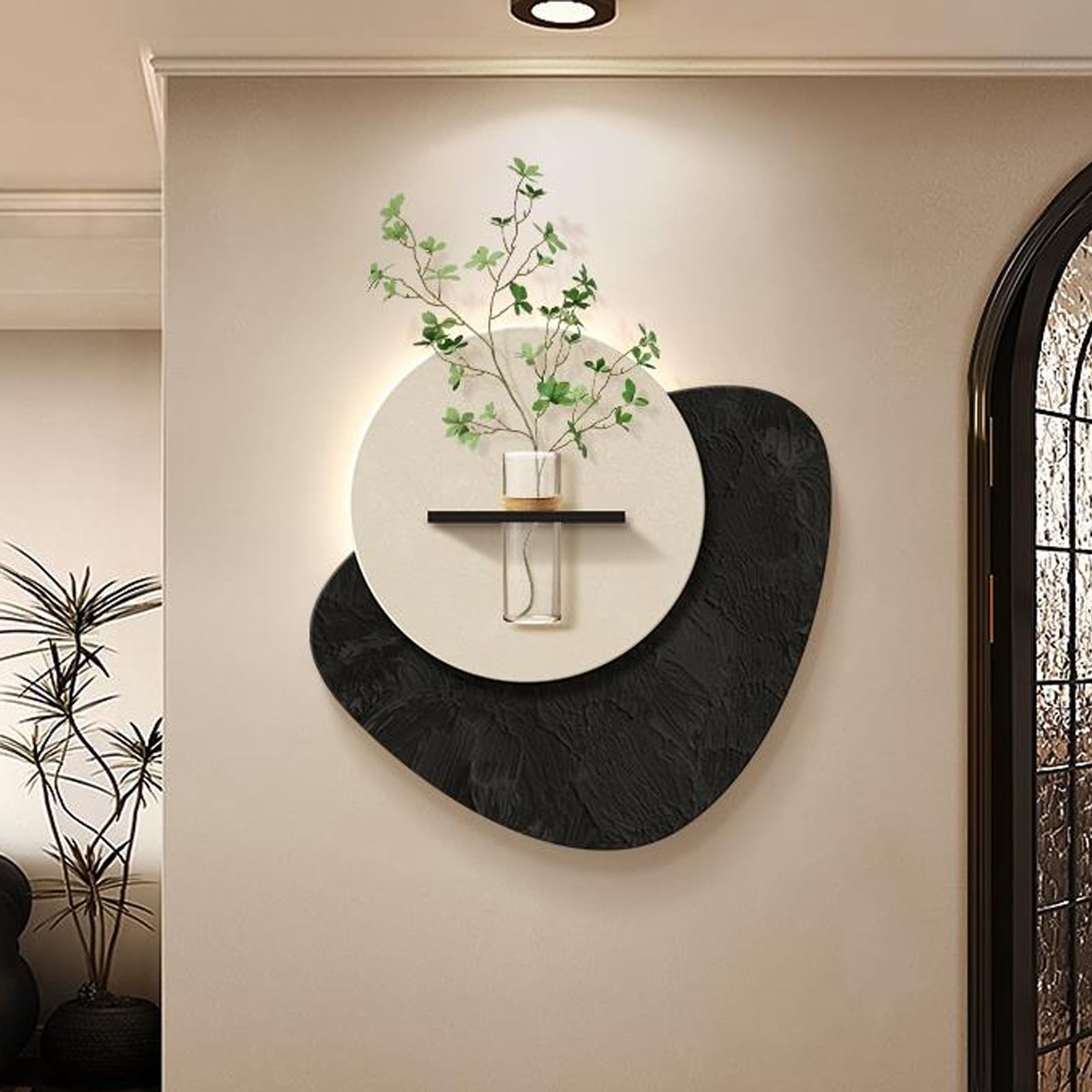 MESCXTY Creative 3D Wall Art Sandstone Decor with LED Light,Plug-in Powe Sculpture Decorative Painting Vase,Natural Texture,Modern for Entryway,Hallway(B,60 * 60cm/23.6 23.6in)