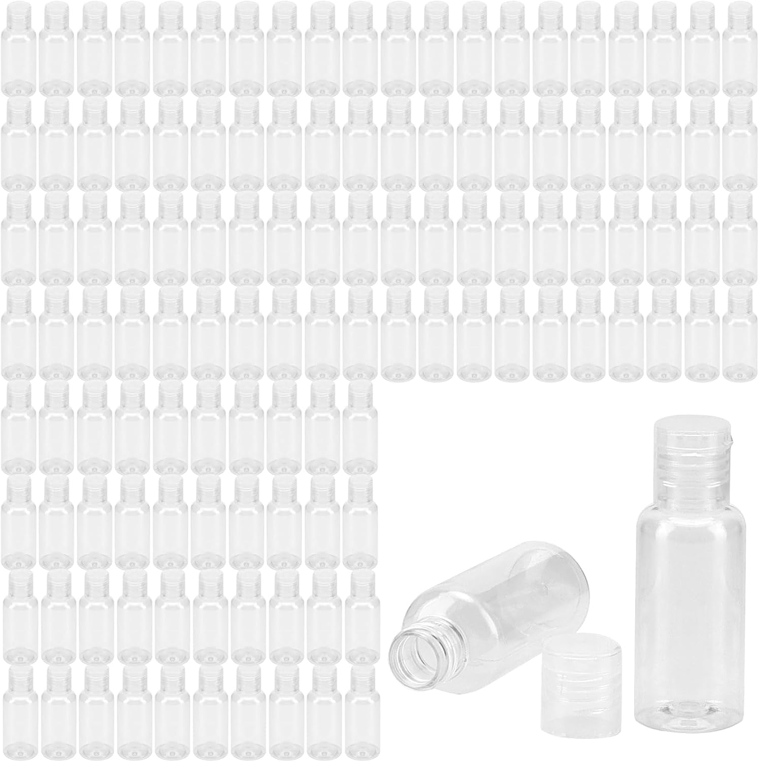 120 PCS 1oz/30ml Clear Empty Travel Bottles, Round Empty Bottles with Flip Cap, Plastic Sample Bottle Container for Shampoo Lotions Shower Gel Makeup