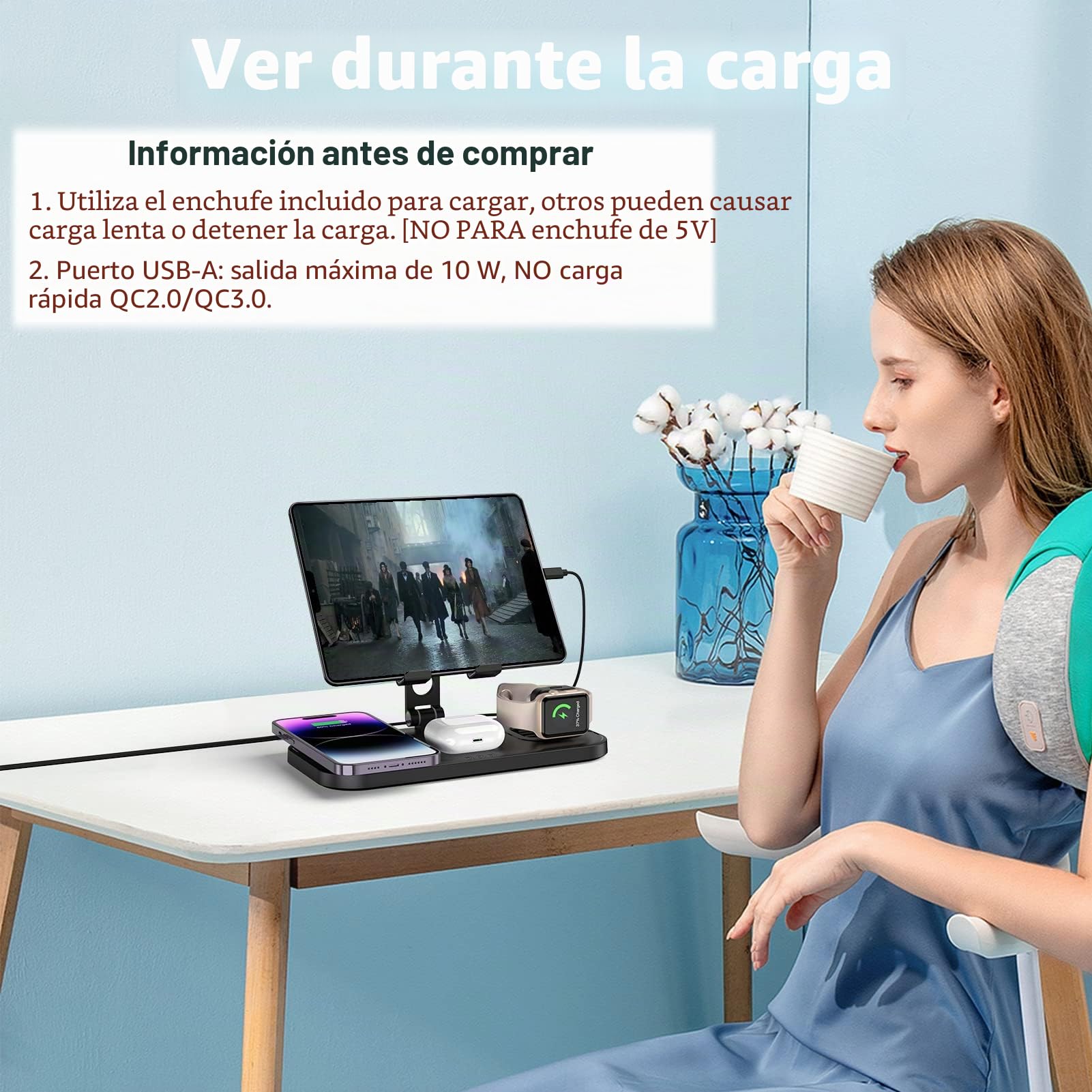 Cargador Inalámbrico para Apple, Cargador Inalámbrico 4 en 1 para Apple Estación de Carga para iPhone 14/13/12/11, Base de Carga para Apple Watch 8/7/6/5/SE/4/3/2, AirPods 3/2/Pro, Cargador para iPad