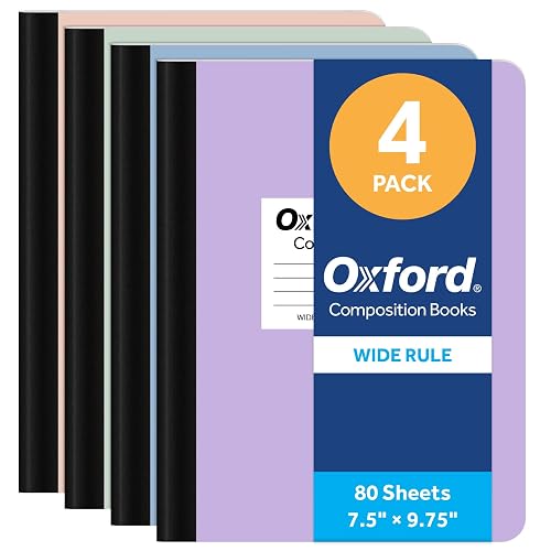 Oxford Composition Notebooks, 4 Pack, Wide Ruled, 80 Sheets, Pastels