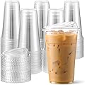 AOZITA 100 Pack 16 oz Plastic Cups With Strawless Sip-Lids, Iced Coffee Cups With Lids BPA Free, Disposable Clear Cups, To Go Cups for Smoothies, Party Drinks, Bubble Tea, Cold Beverage