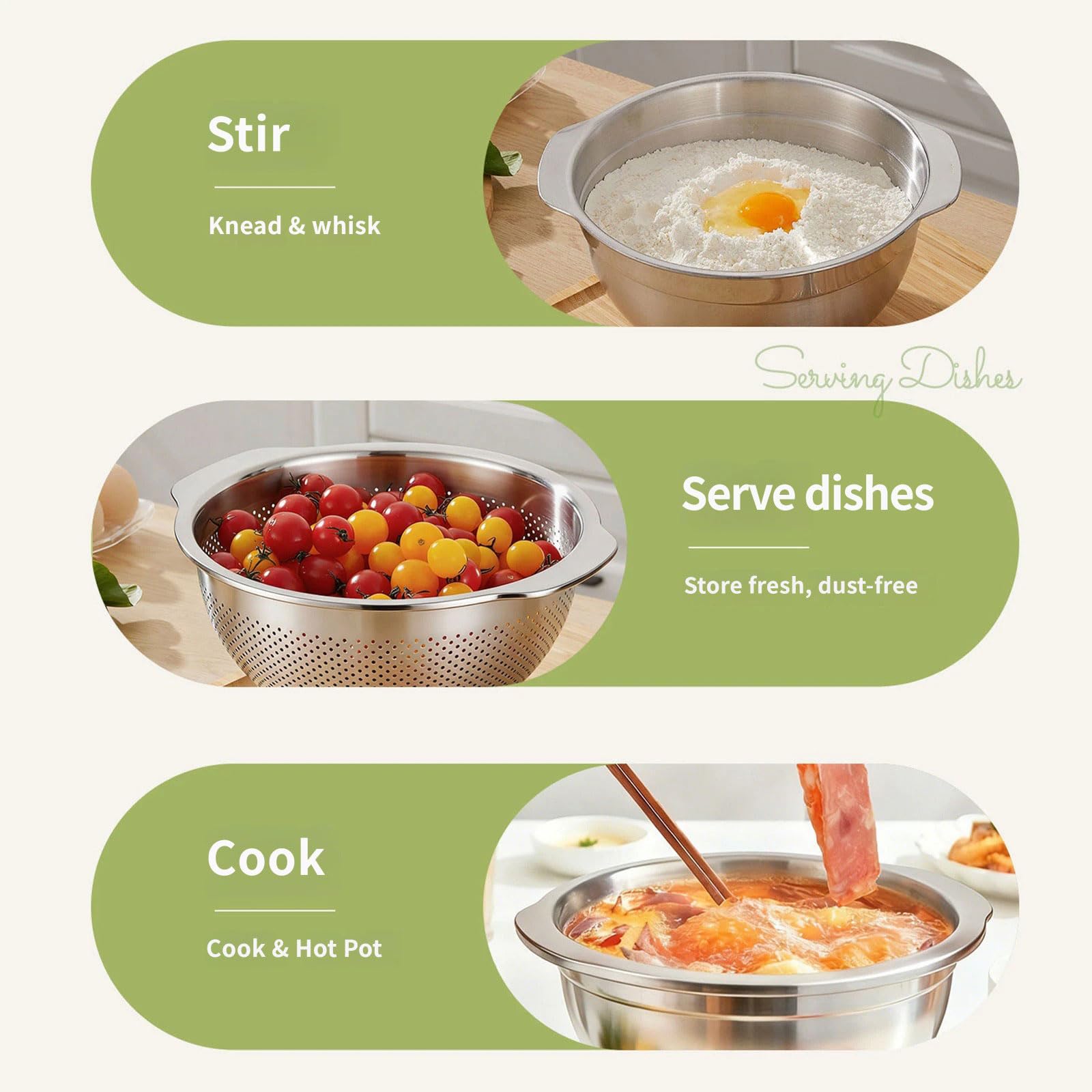 Produce - Juego de coladores para lavar (27 cm) | Lavabo de acero inoxidable 304, cesta de drenaje con asas, herramienta de enjuague de cocina