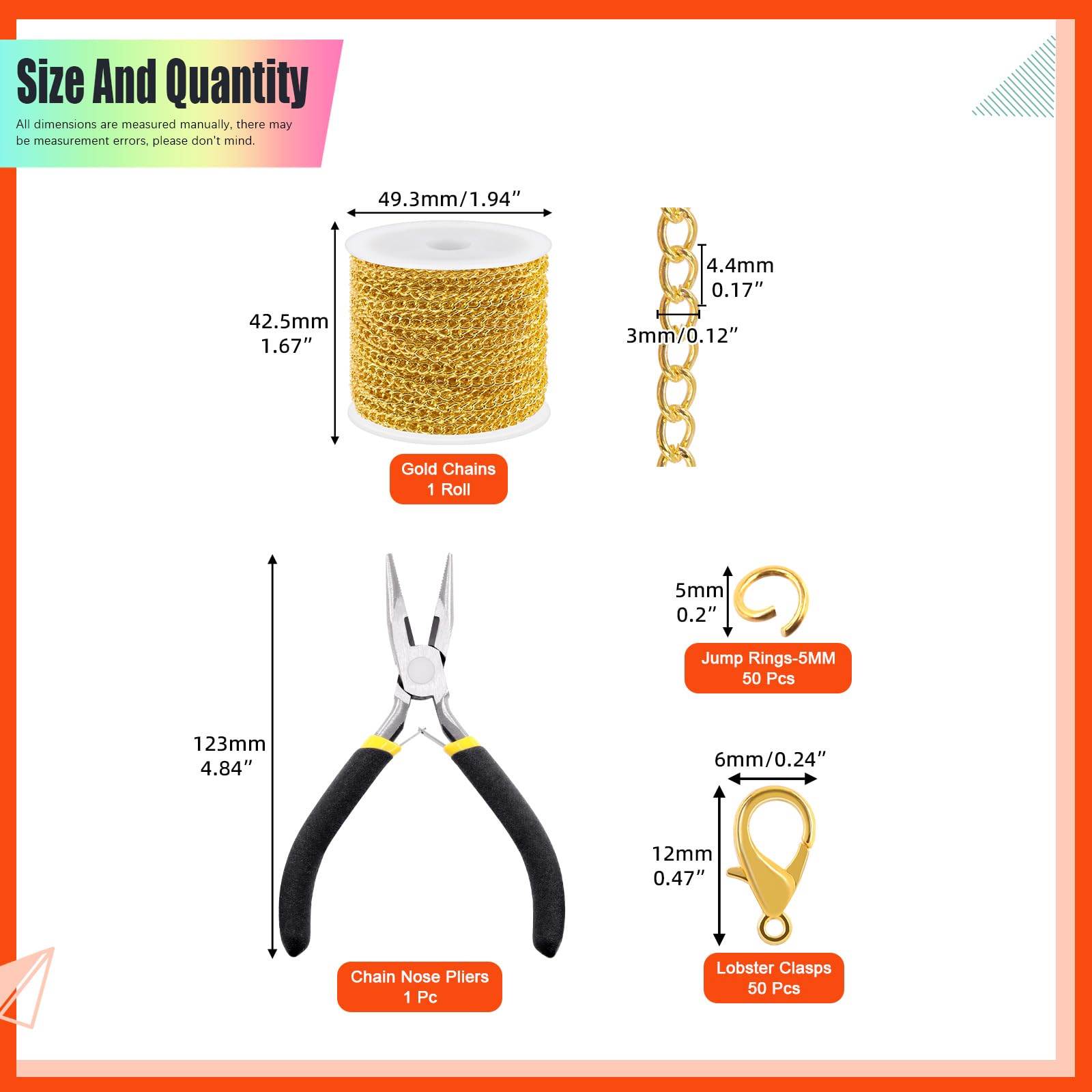 Tanstic 102Pcs 30 Feet Jewelry Making Chains Necklace Chains Bulk Cable Link Chain with 50Pcs Jump Rings - Image 2