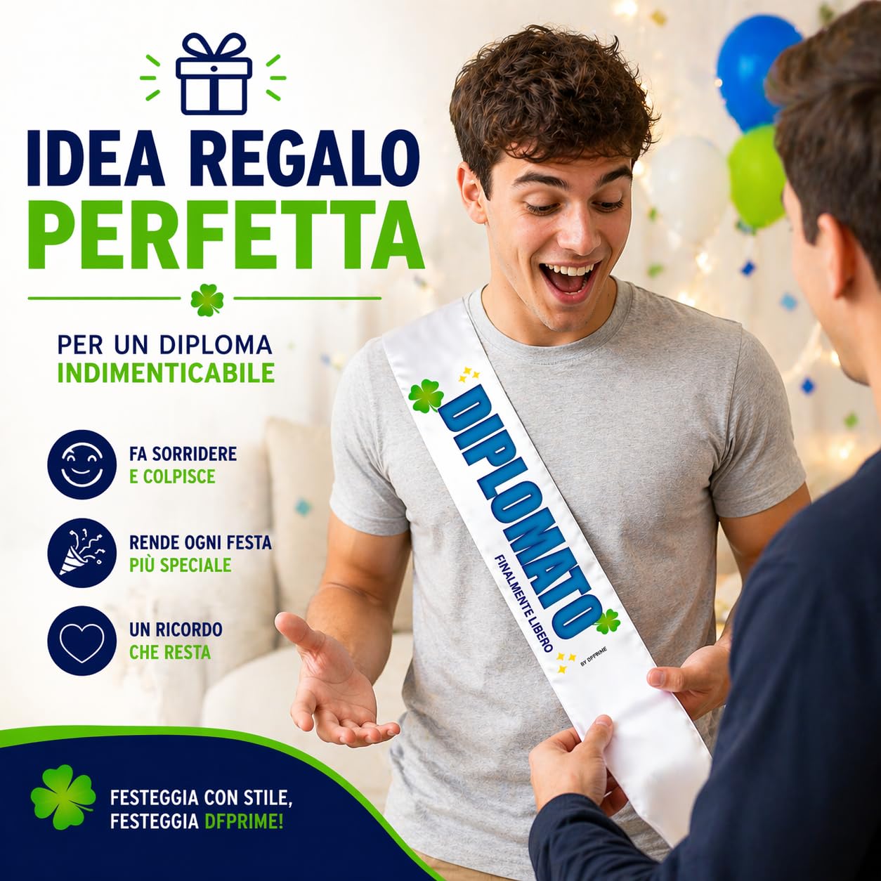 FASCIA DIPLOMATO – Finalmente Libero – Fascia Divertente per Festa di Diploma – Gadget Ironico per Diplomato – Regalo Originale Uomo