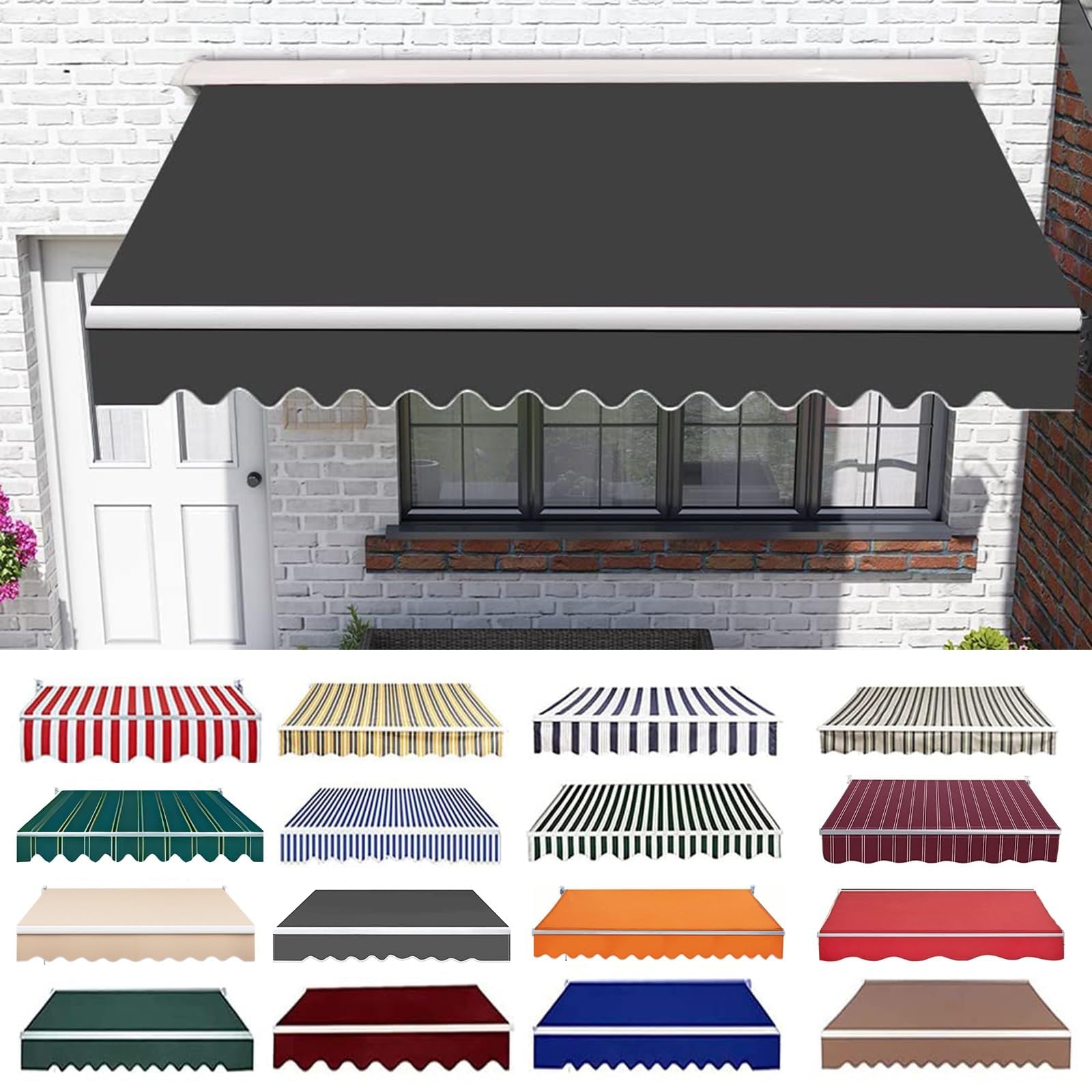 SAYEYBU Retractable Awning Fabric Replacement, Outdoor Sunshade Canopy Awning Cover Uv Protection Waterproof 100% Polyester Sun Shade Shelter for Yard, Deck, Balcony,02,(16x9.8ft) 5x2.9m